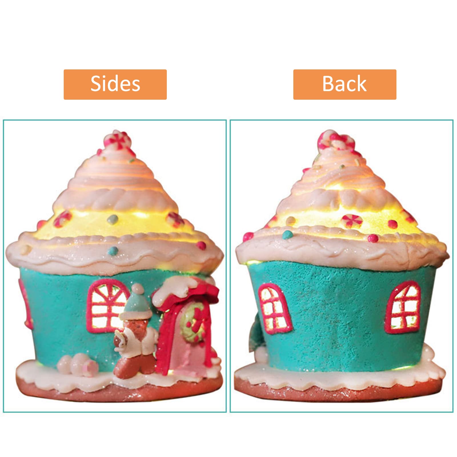 LED Lighted Christmas Gingerbread House Ornaments - Pink Candy House Decor with Lights for Holiday Tree, Mantel & Tabletop - Festive Indoor Room Decoration for Xmas Party & Home Décor
