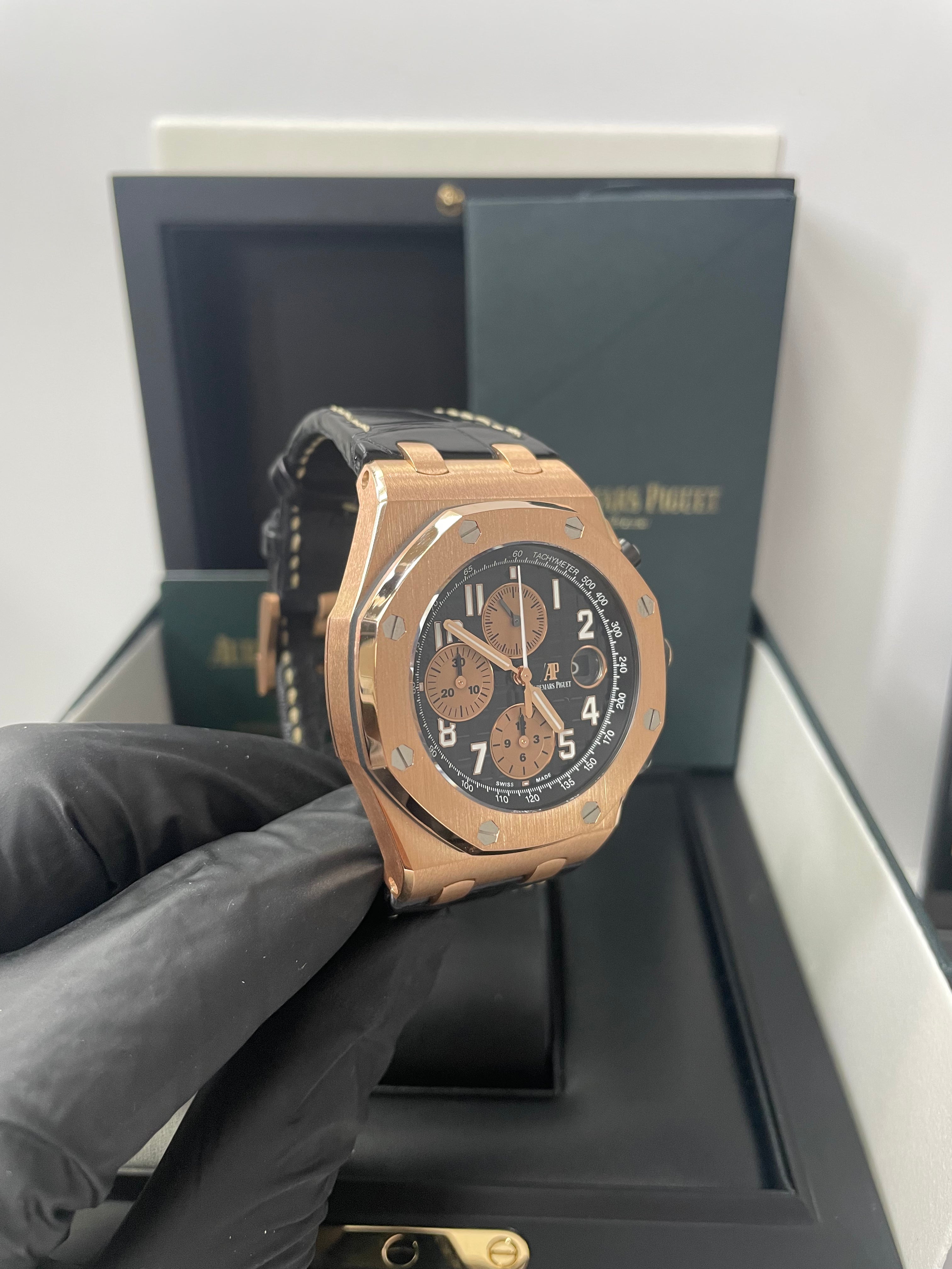 Audemars Piguet Royal Oak Offshore Selfwinding Chronograph Men's Watch - 18K Rose Gold Case, Black Dial with Rose Gold Subdials, Ceramic Bezel (Ref#26470OR.OO.A002CR.02) - Luxury Sports Watch for Business, Events & Collectors