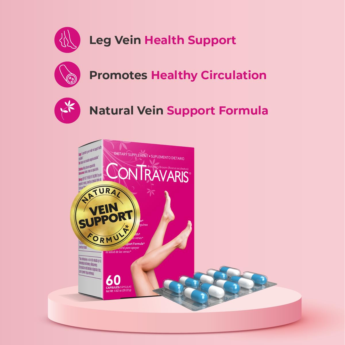 Best Ruscus Aculeatus Leg Vein Support Supplement - Promotes Healthy Circulation & Leg Health - 60 Capsules - Ideal for Travelers, Office Workers & Active Lifestyles