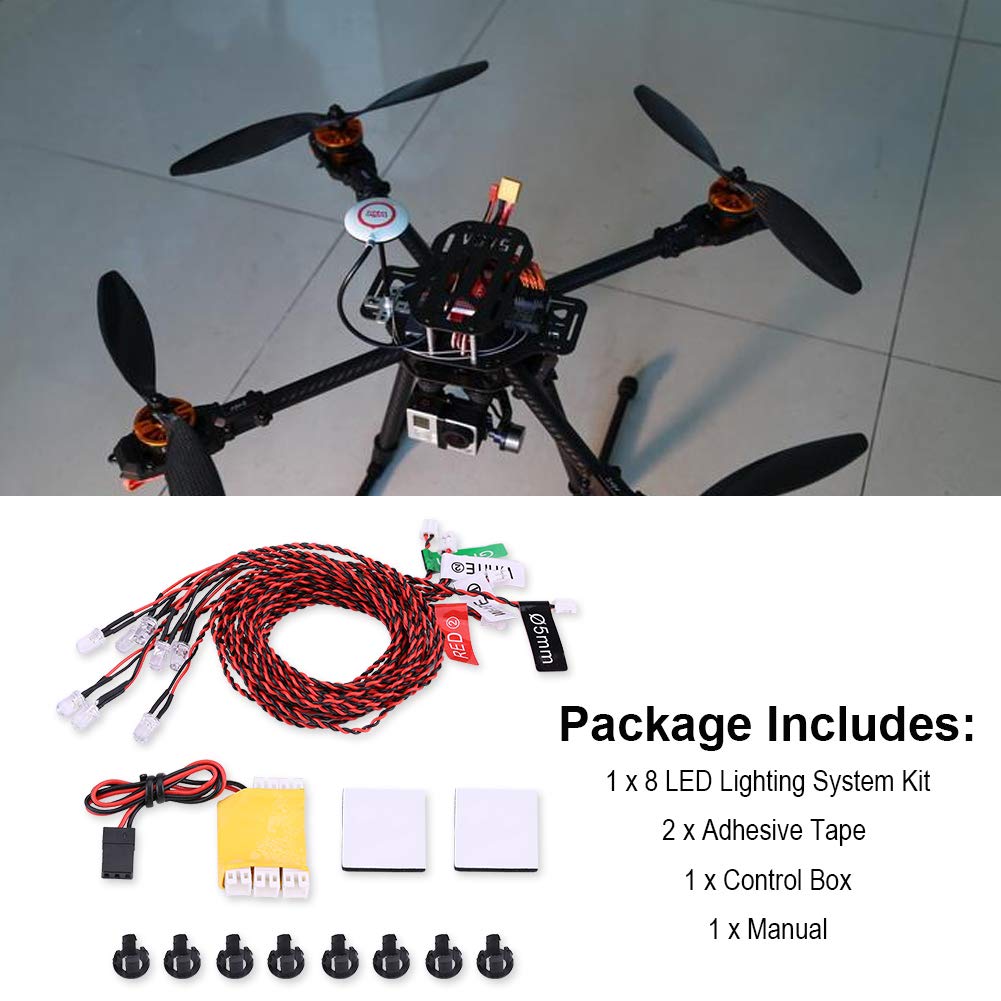 RC Plane LED Navigation Light Kit - 8 LED Flashing Light System for RC Airplanes & Helicopters | Realistic Simulation Lights for RC Aircraft Models | Perfect for Night Flying & Scale Model Displays