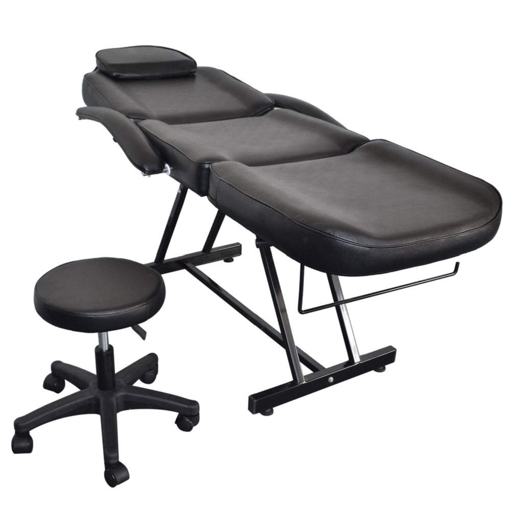 Ochine Professional Multi-Purpose Spa Facial Bed - Tattoo & Massage Salon Table with Adjustable Stool, Black | Perfect for Facial Treatments, Tattoo Sessions & Beauty Services | Ships from USA