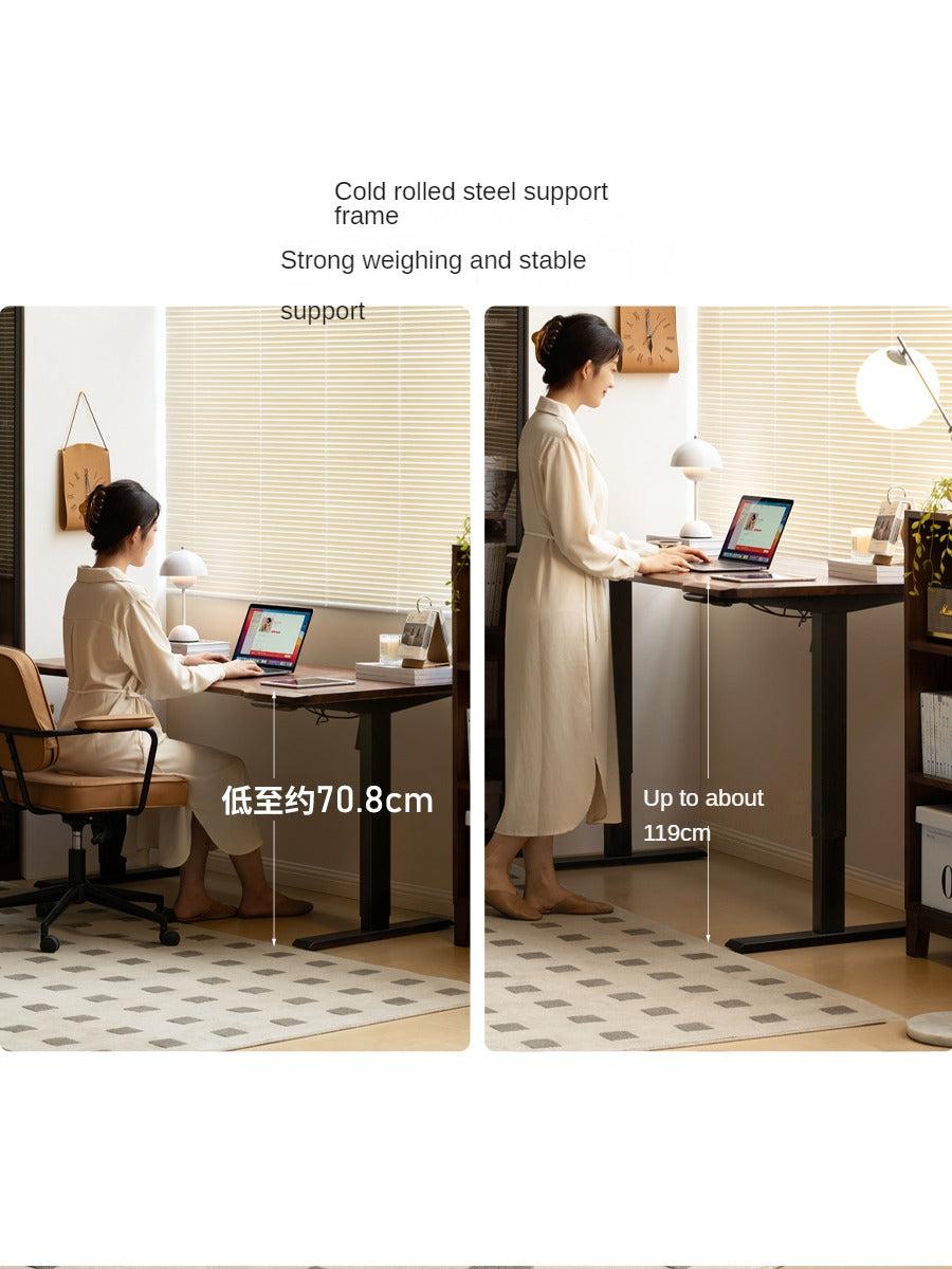 Black Walnut Solid Wood Electric Standing Desk - Adjustable Height Office Desk for Home & Workspace - Perfect for Remote Work, Gaming, and Ergonomic Comfort