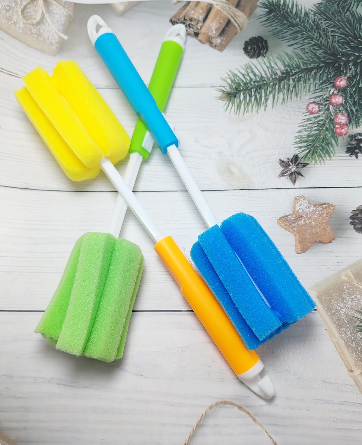 3PCS Adjustable Long Handle Sponge Bottle Brushes - Kitchen Cleaning Brush Set for Baby Bottles, Cups, and More (Random Colors) | Perfect for Baby Feeding Bottles, Glassware, and Hard-to-Reach Kitchen Cleaning