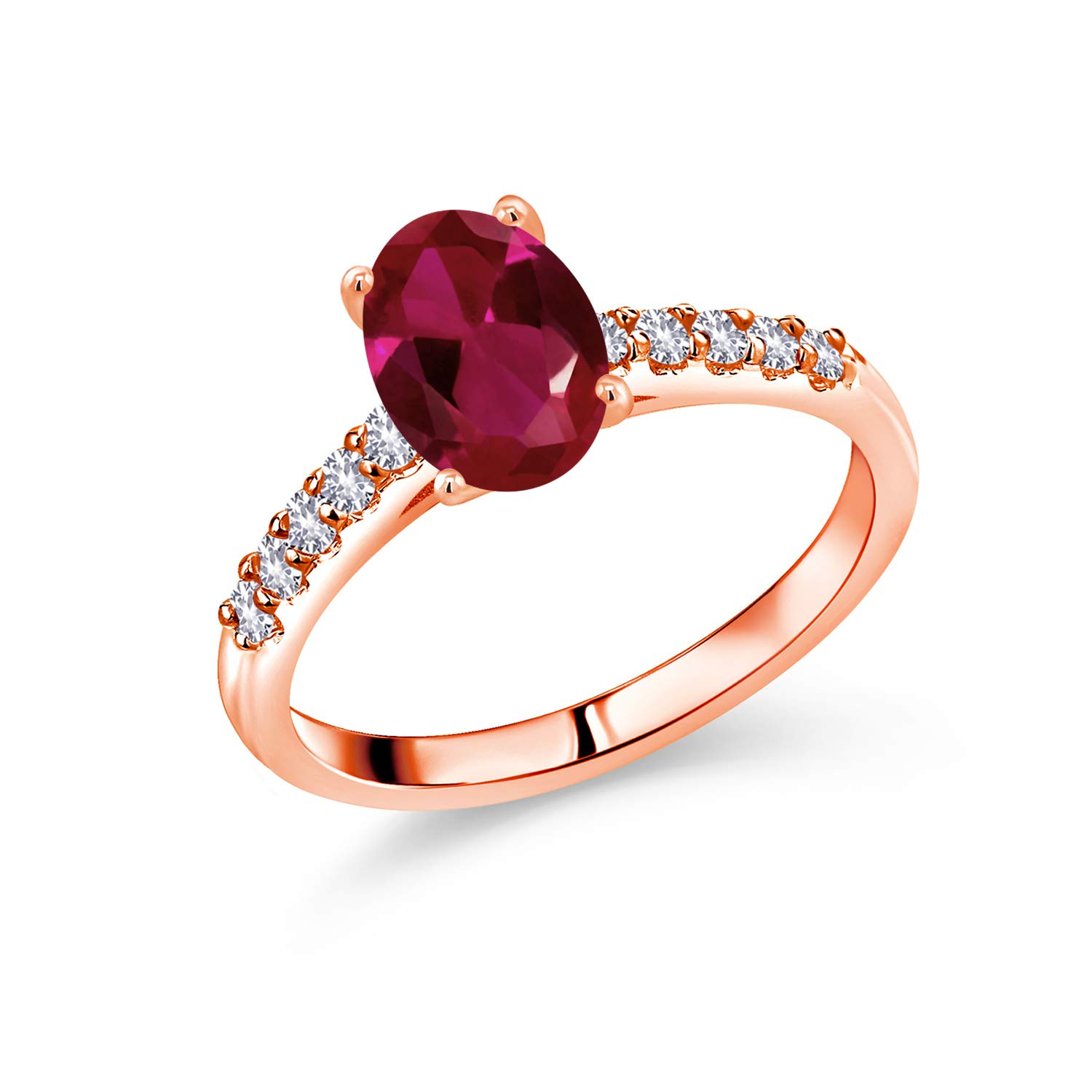 2.40 Ct Oval Red Created Ruby & White Created Sapphire 10K Rose Gold Ring for Women - Elegant Gemstone Jewelry for Engagement, Wedding, Anniversary & Special Occasions