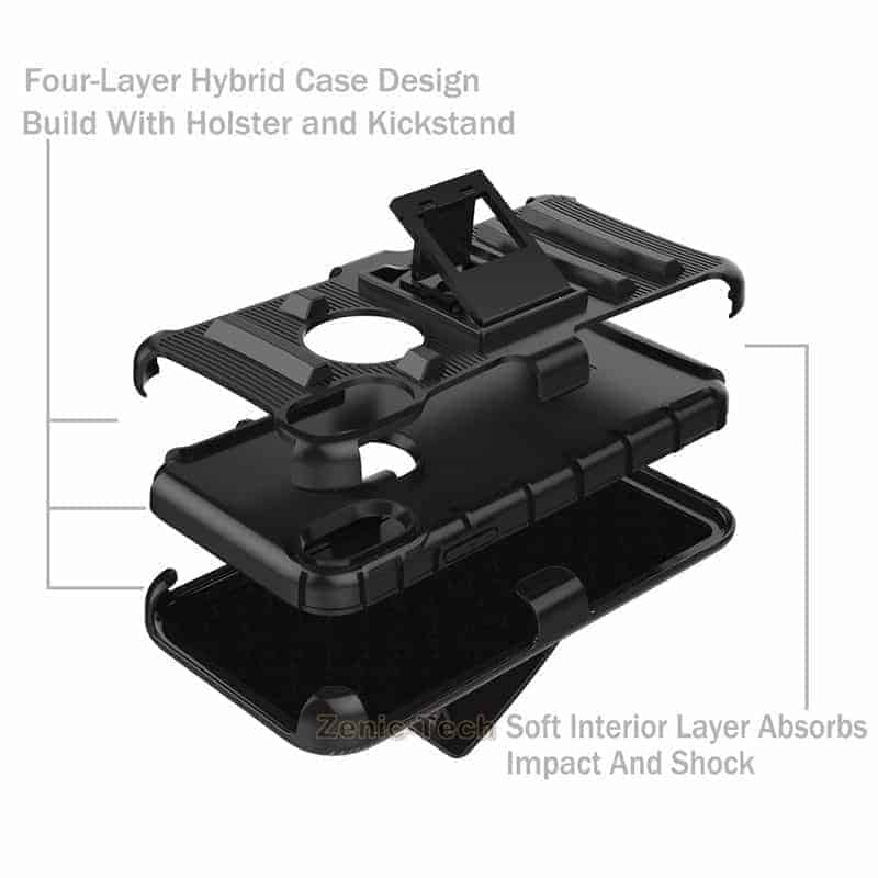 Apple iPhone X Rugged Armor Holster Case with Belt Clip - Heavy Duty Protection for Outdoor, Work & Active Lifestyle (Black)