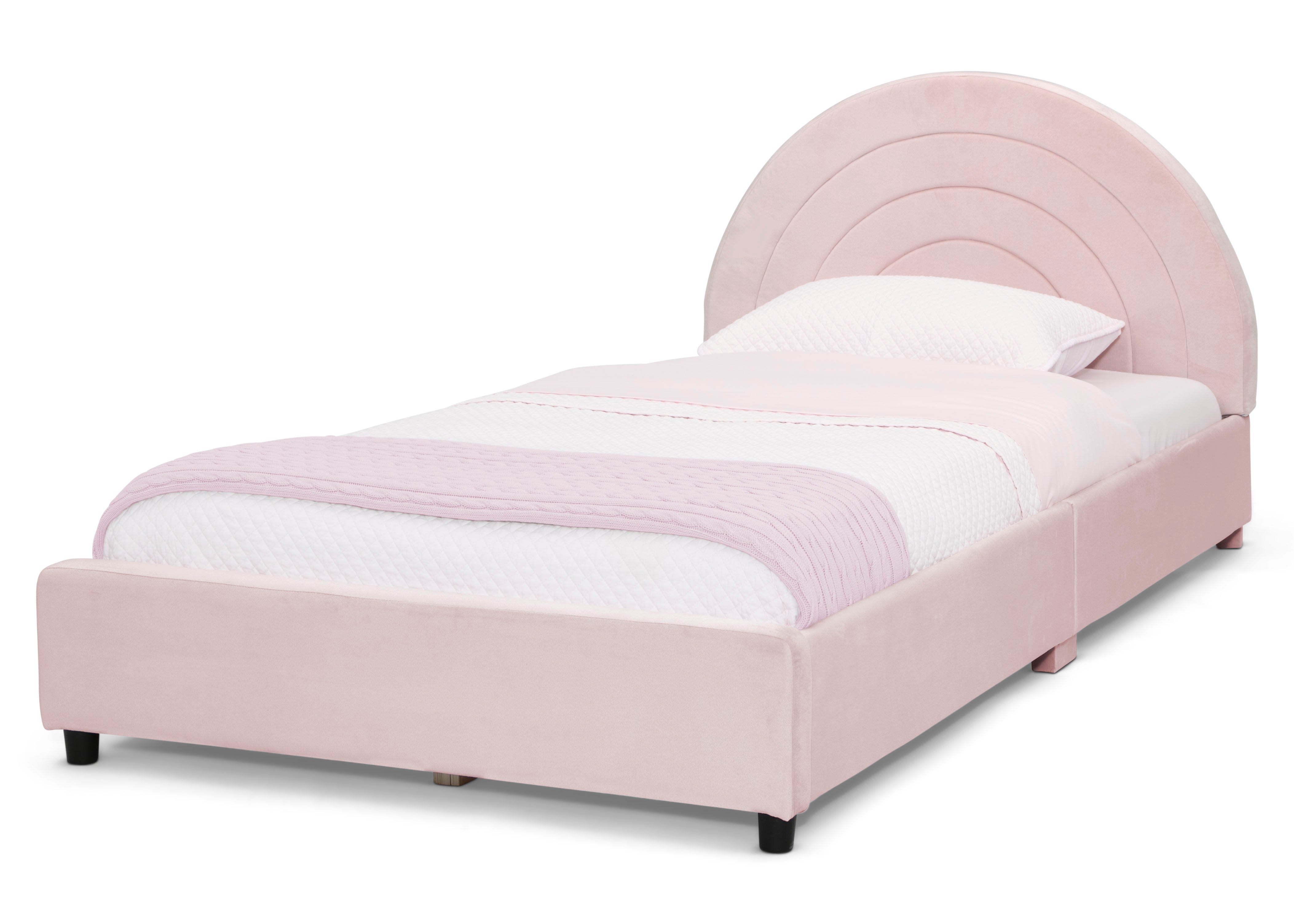 Upholstered Twin Bed with Round Headboard - Soft Fabric Frame for Kids & Teens - Perfect for Bedrooms, Dorms & Guest Rooms