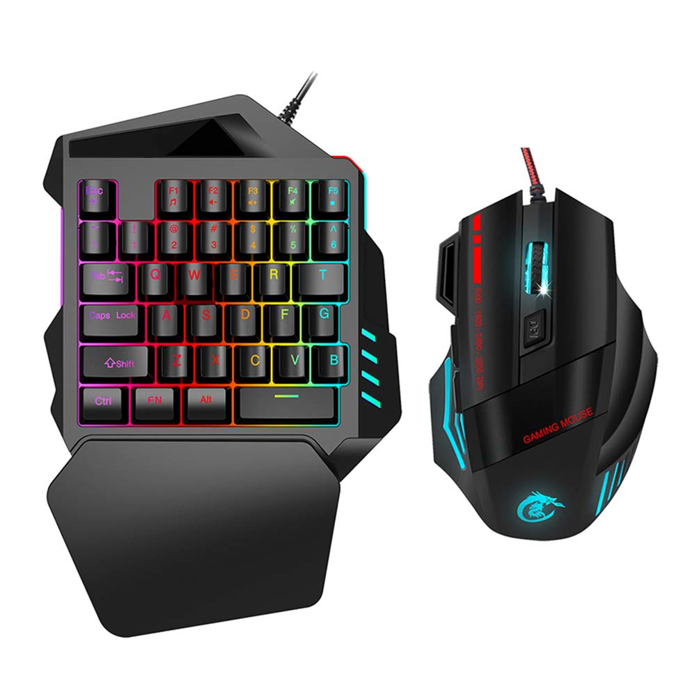 One-Handed Gaming Keyboard Kit - USB Wired Mechanical Keyboard with RGB Backlight & Adjustable DPI | Ergonomic Design for PC, Mac, Android | Perfect for FPS, MMO & Esports Gaming