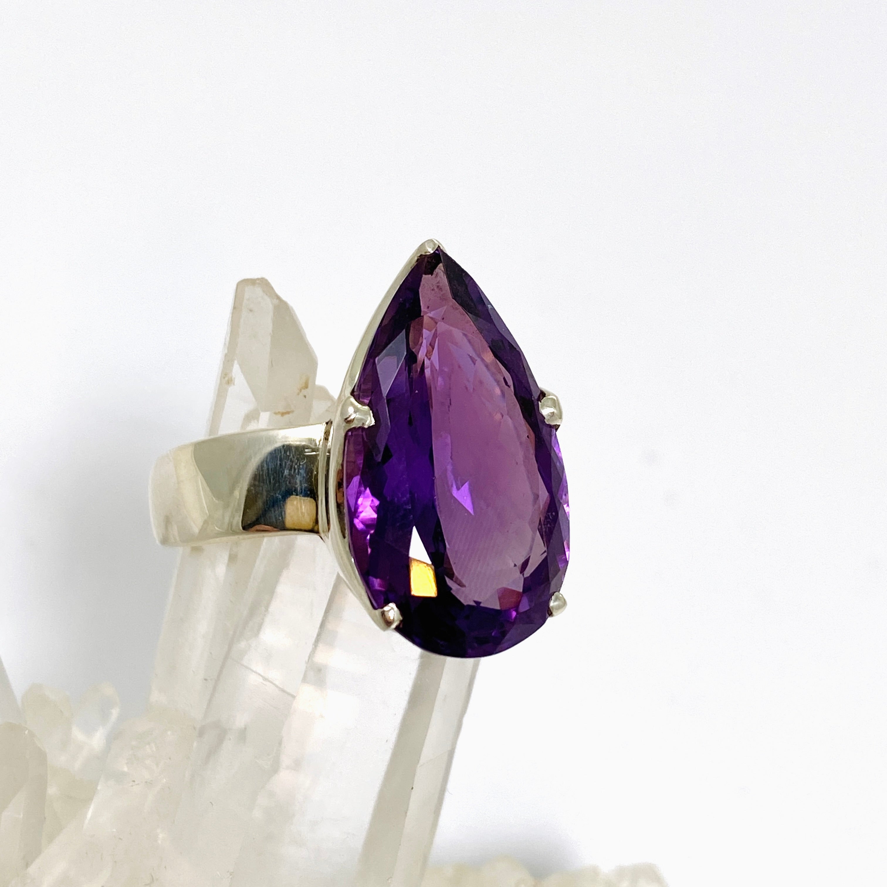 Amethyst Teardrop Faceted Ring - Size 12.75 PRGJ838 - Elegant Purple Gemstone Jewelry for Women, Perfect for Weddings, Parties & Special Occasions