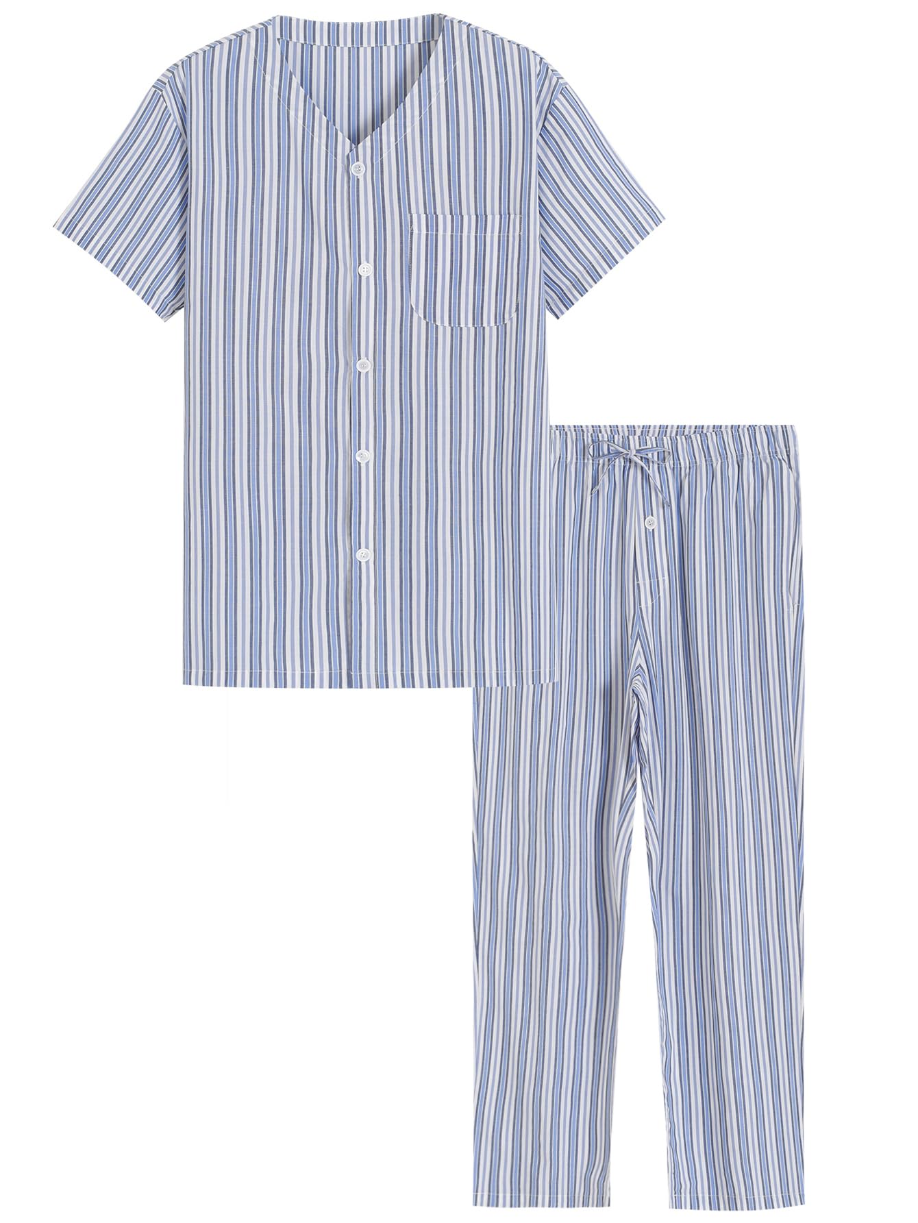 Men's Cotton Pajama Set - Soft Button-Up Shirt & Comfortable Lounge Pants for Summer Sleepwear | Perfect for Home Relaxation, Lounging & Vacation Comfort