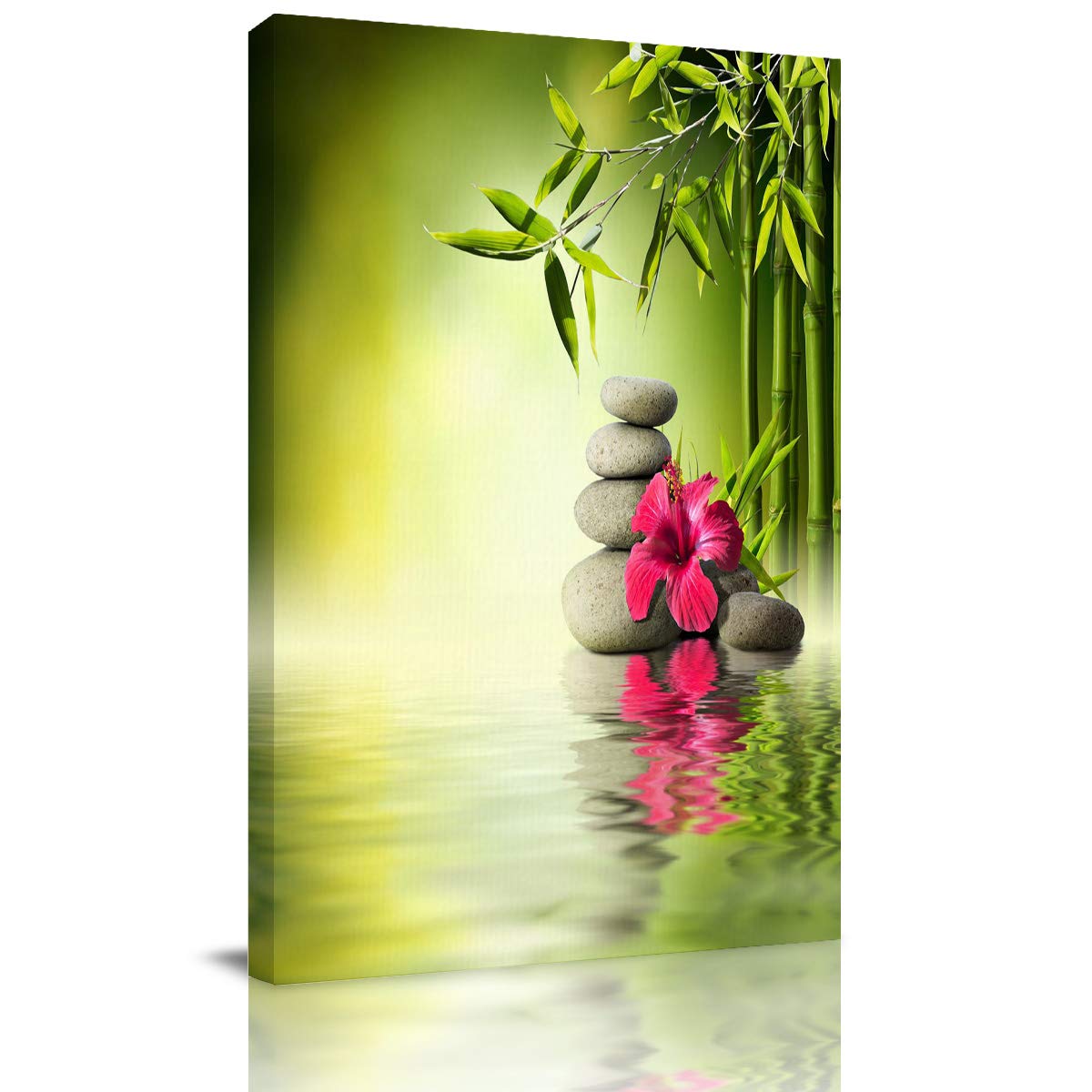 Libaoge Framed Canvas Wall Art - Zen Stone Bamboo Abstract Painting Print | Modern Home Decor for Bedroom, Bathroom & Kitchen | Ready to Hang Gift (28x20 Inches) | Perfect for Meditation Spaces & Office Decor