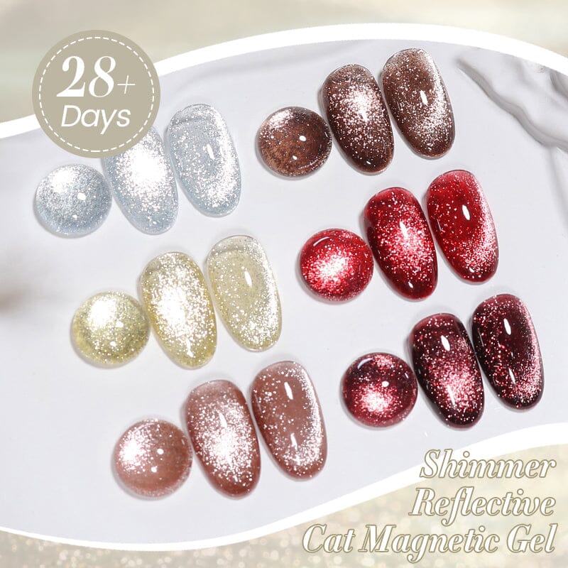 6 Colors Shimmery Reflective Cat Eye Magnetic Gel - 10ml Nail Polish for Party & Night Out - Long Lasting & High Shine Gel Polish for Nail Art & Salon Use