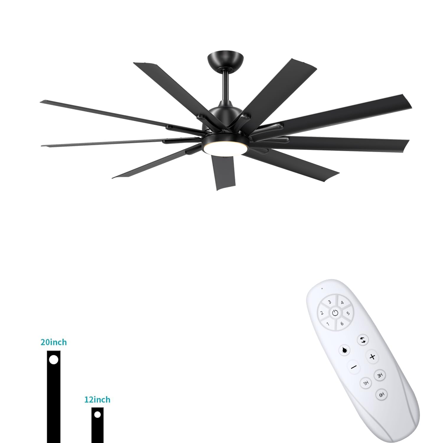 62 Inch Black Outdoor Ceiling Fan with Lights & Remote Control - 9 Blade Reversible DC Motor, Dimmable LED Light - Perfect for Bedrooms, Patios & Covered Porches