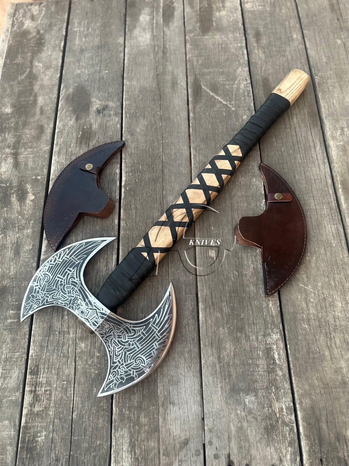 MDM-Ax106 24'' Double Headed Viking Battle Axe - High Carbon Steel Dual Edge Axe with Rosewood Handle | Perfect for Historical Reenactments, LARPing, and Unique Christmas Gifts