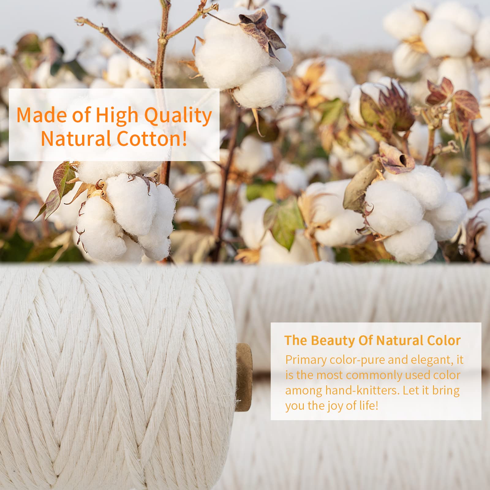 Natural Cotton Macrame Cord 1mm x 220 Yards - Single Strand Macrame Rope for Wall Hangings, Plant Hangers, DIY Crafts & Home Decor | Perfect for Bohemian Decor, Handmade Jewelry & Wedding Backdrops