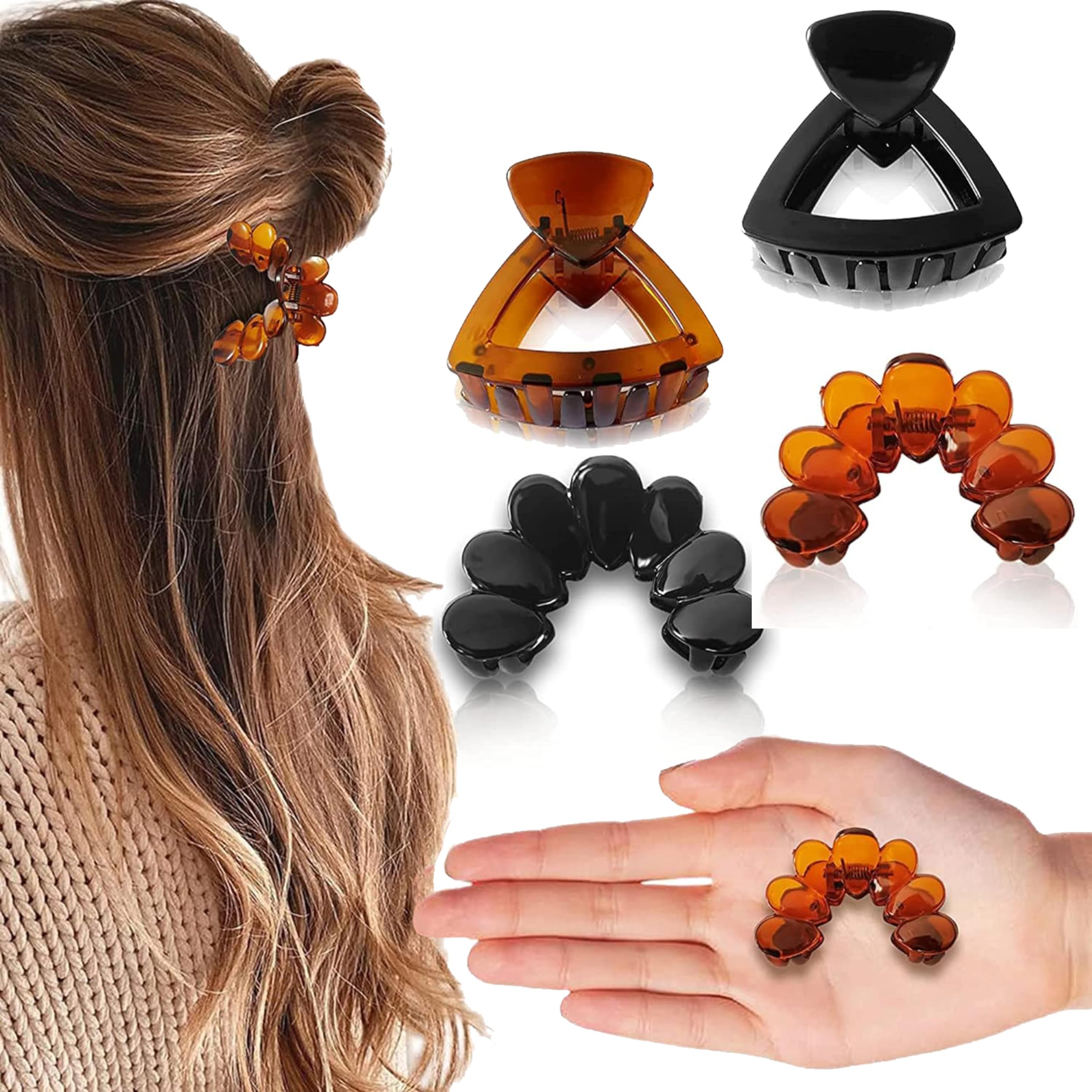 BIRDWARE Medium Hair Claw Clip - Stone Butterfly Hair Clips for Women & Girls (4-Pack, Black Shell Color, Acrylic) | Strong Hold Hair Accessories for Ponytail, Bun & Updo Hairstyles