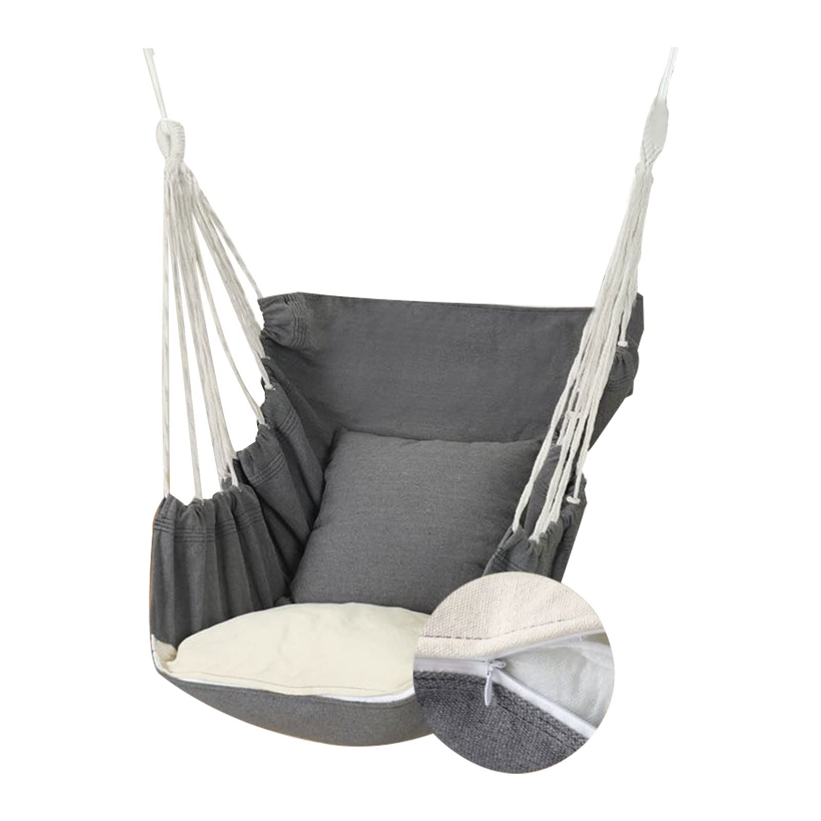 SRHWBF Oversized Hanging Hammock Chair with 2 Comfortable Cushions - Indoor/Outdoor Rope Swing Seat for Bedroom, Patio, Garden & Balcony Relaxation (Grey)