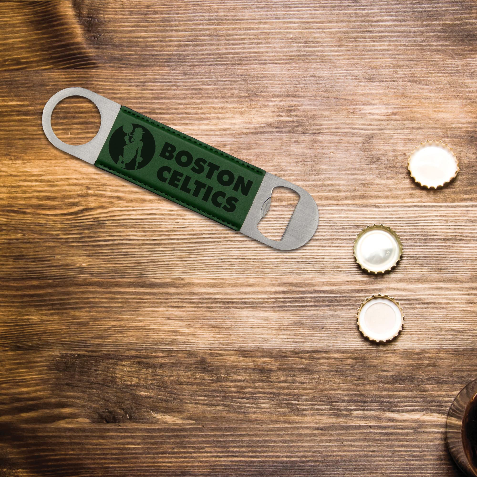 NBA Laser Engraved Bar Blade - Premium Faux Leather Bottle Opener for Beer & Beverages - Perfect Game Day Accessory for Sports Bars, Home Parties & Tailgating