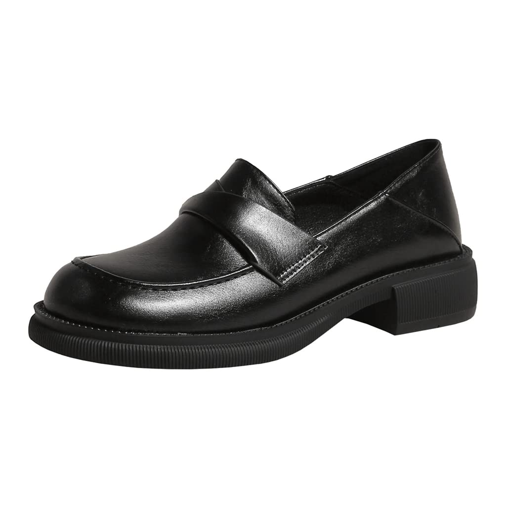 JOEUSTY Women's Slip-On Penny Loafers - Classic Round Toe Leather Flats with Low Heel for Business & Dress | Comfortable Oxford Shoes for Office, Commuting & Casual Wear