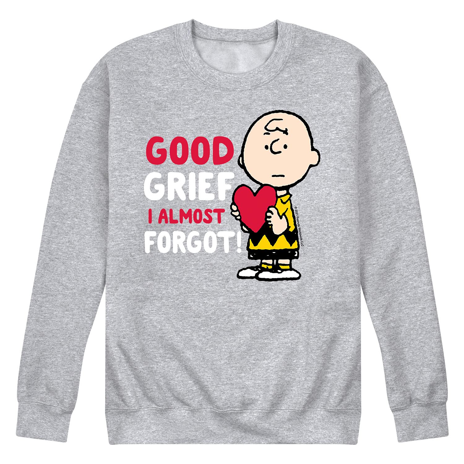 Peanuts Hybrid Apparel Good Grief Men's Crew Fleece Sweatshirt - Soft Cotton Blend Pullover for Casual Wear & Lounge Comfort - Perfect for Everyday Outfits, Relaxing at Home, and Fan Merchandise