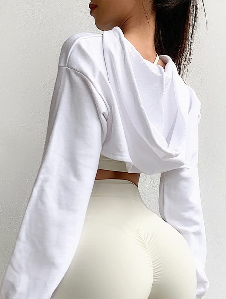 Hotmiss Women's Cropped Long Sleeve Cut Out Hoodie - Loose Fit Workout Pullover Sweatshirt for Yoga, Gym & Casual Streetwear