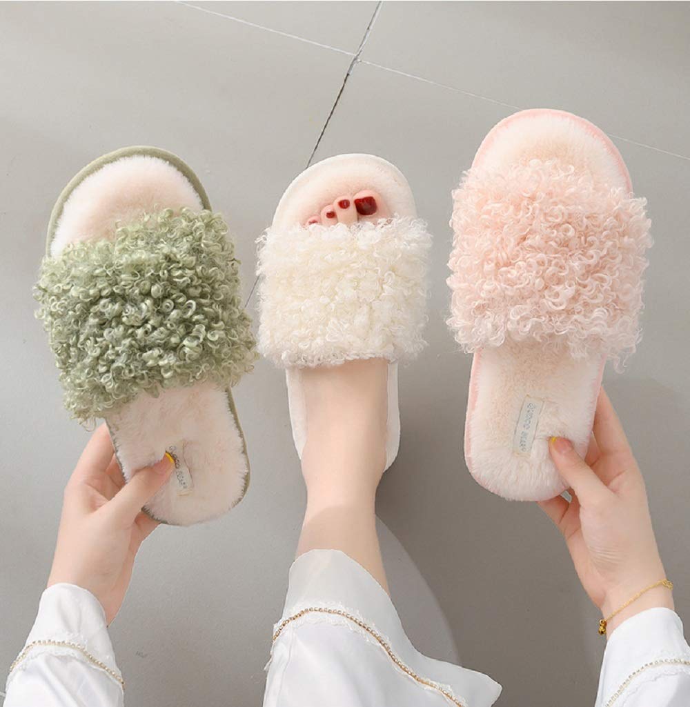 YUCHE Women's Open Toe Fur Slippers - Fluffy Plush Indoor/Outdoor House Shoes with Non-Slip Sole - Comfortable Flat Slippers for Women (Size 9, Green) - Perfect for Lounging, Spa Days & Cozy Home Wear