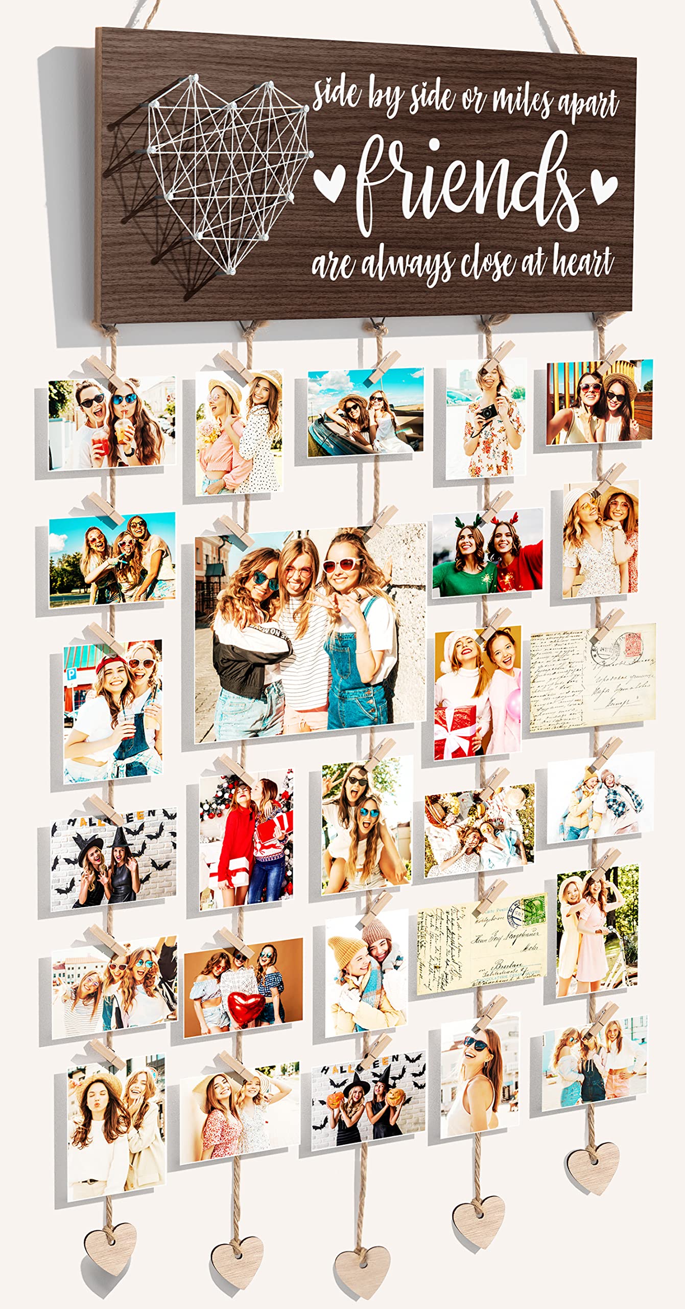 Best Friend Birthday Gifts for Women & Teen Girls - Personalized Picture Frame for BFF, Sister & Long Distance Friends - Mother's Day Gift Idea - Hanging Photo Display Collage Frame for Bedroom, Office & Dorm Decor