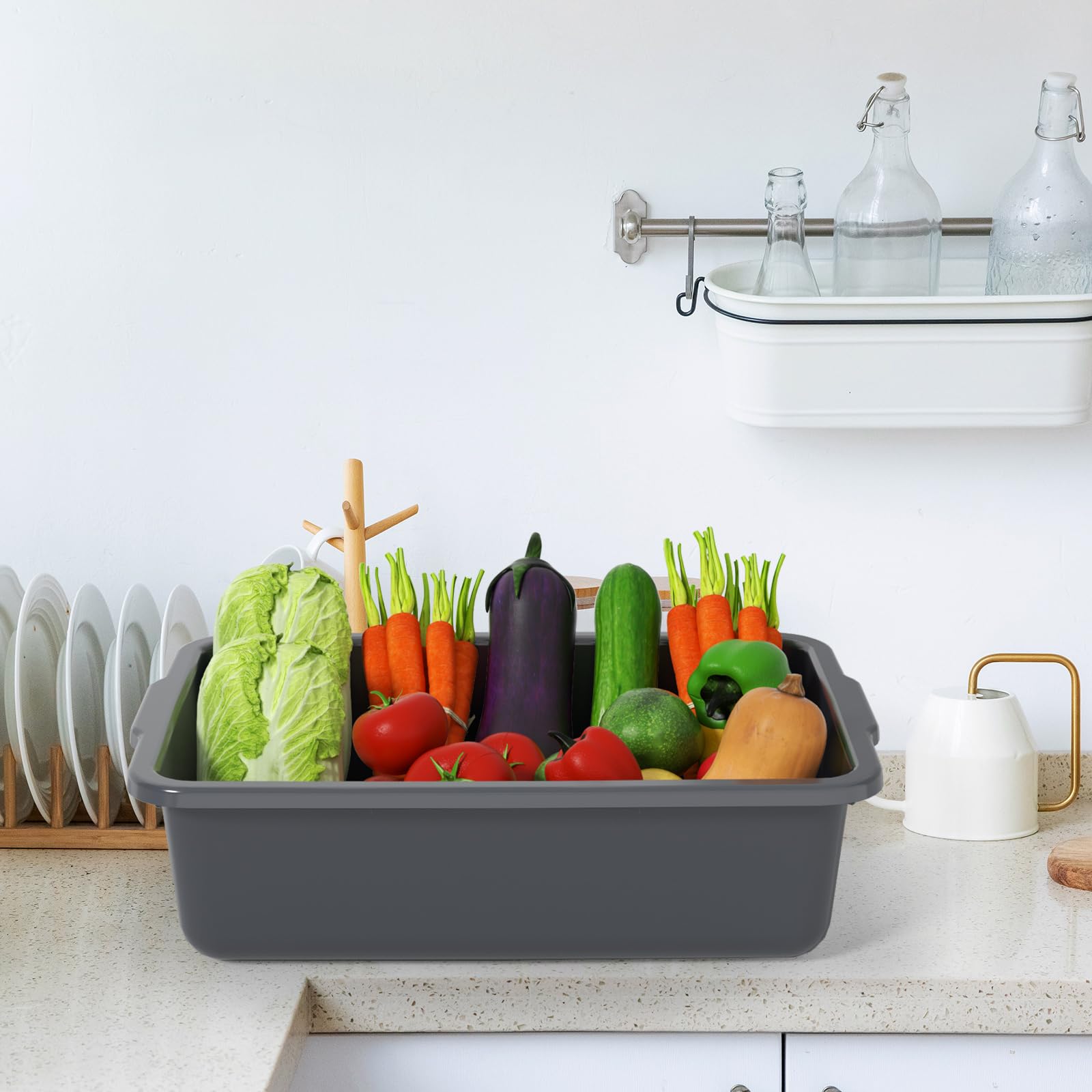 24L Plastic Utility Bus Tub - Large Commercial Bus Boxes, Gray (4-Pack) - Perfect for Dishwashing, Food Storage & Restaurant Organization