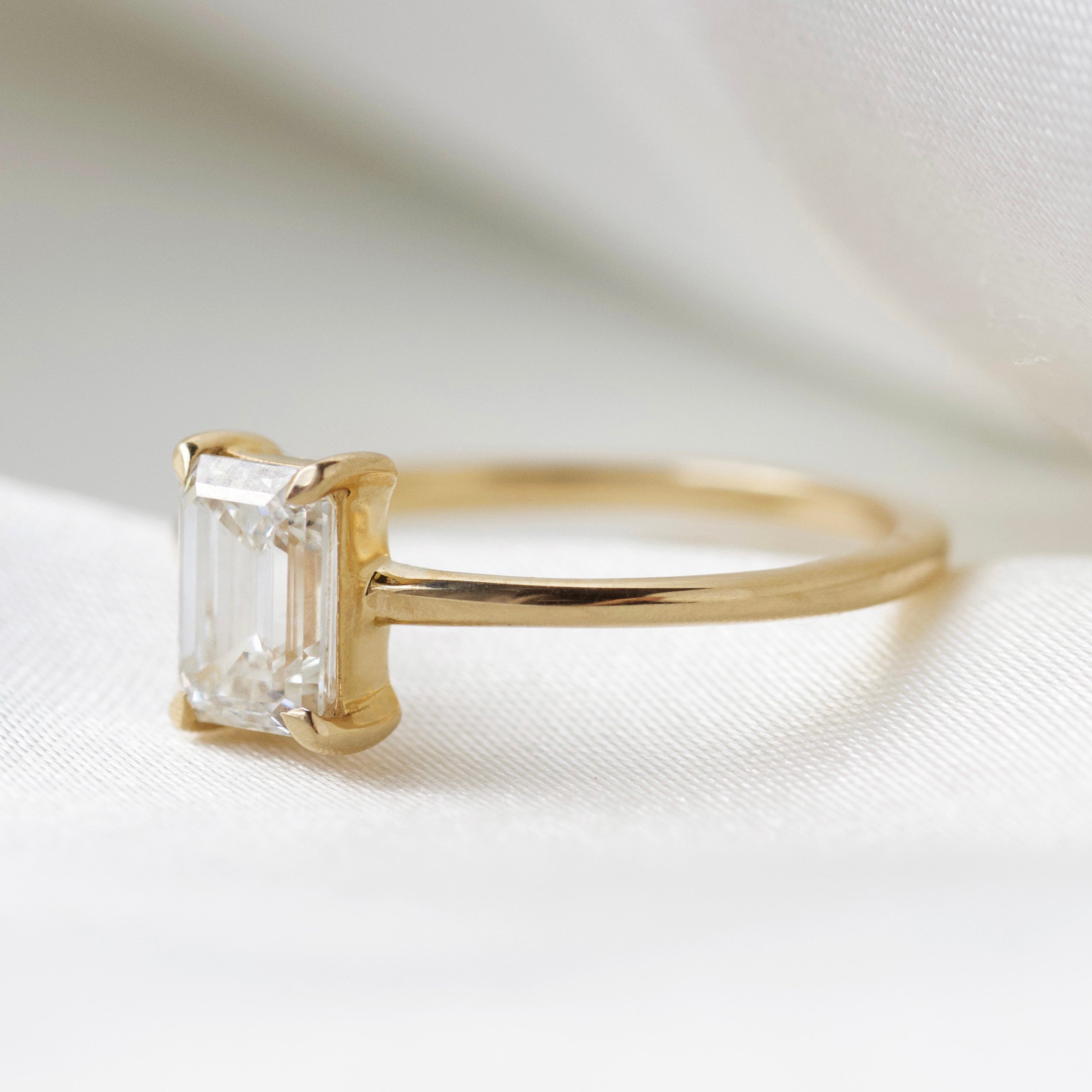 Emerald Cut CVD Diamond Solitaire Ring - 14K White Gold Engagement Ring for Women, Size 7 (UK Size O 1/2) - Perfect for Proposals, Anniversaries & Special Occasions