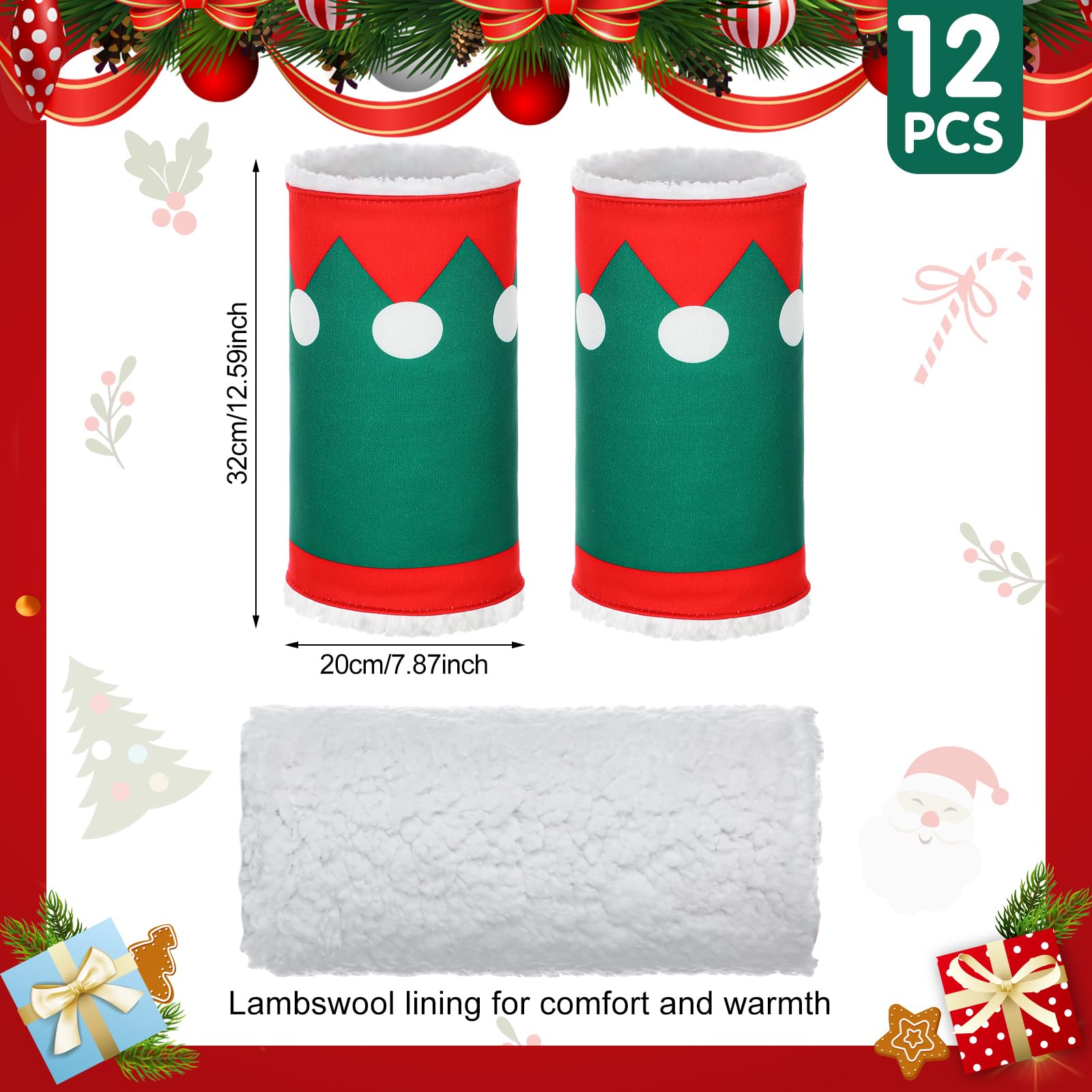 12 Pcs Christmas Horse Leg Wraps - Faux Fur Polyester Standing Wraps for Horses & Sheep - Elf Style Leg Warmers for Christmas Parades & Party Decorations - Perfect for Holiday Festivities & Farm Animal Costumes