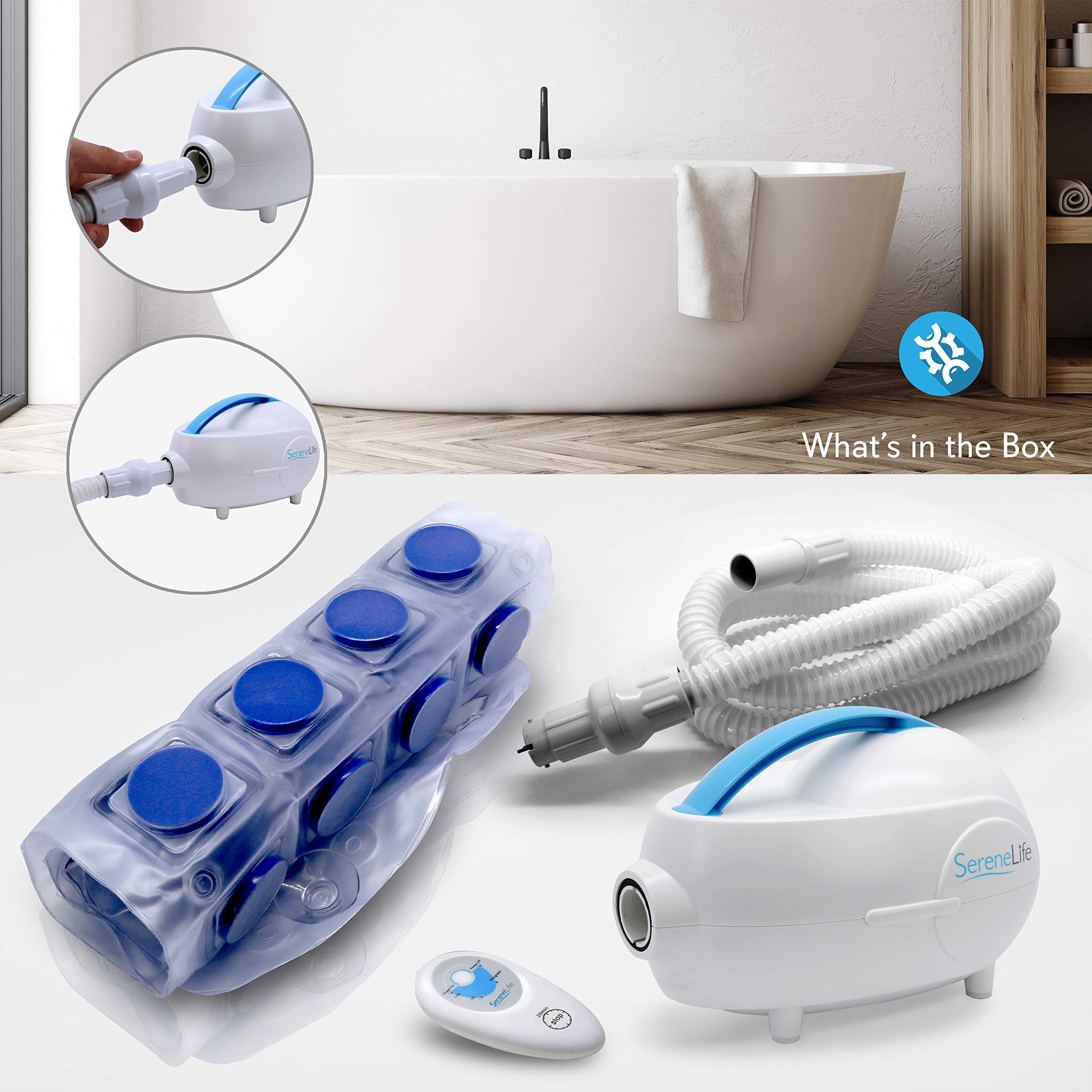 SereneLife Full Body Spa Bath Mat with Warm Air Jets & Bubble Massage - Portable Hot Tub Mat with Remote Control, Non-Slip Design, Adjustable Heat & Aromatherapy Clip for Essential Oils - Perfect for Relaxation, Stress Relief & Home Spa Experience