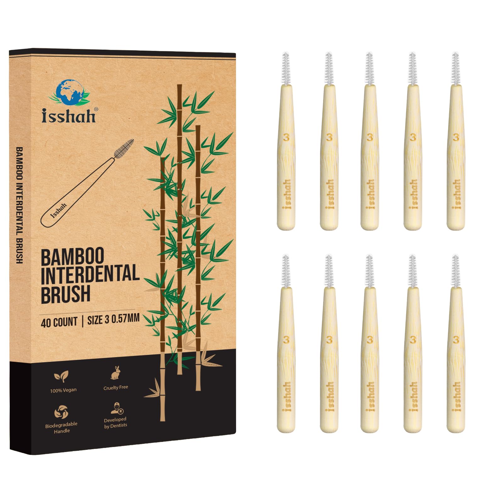 Bamboo Interdental Brushes for Teeth Cleaning - Eco-Friendly Dental Picks for Medium Gaps, 40 Count (Size 3) - Perfect for Travel, Home & Office Oral Care