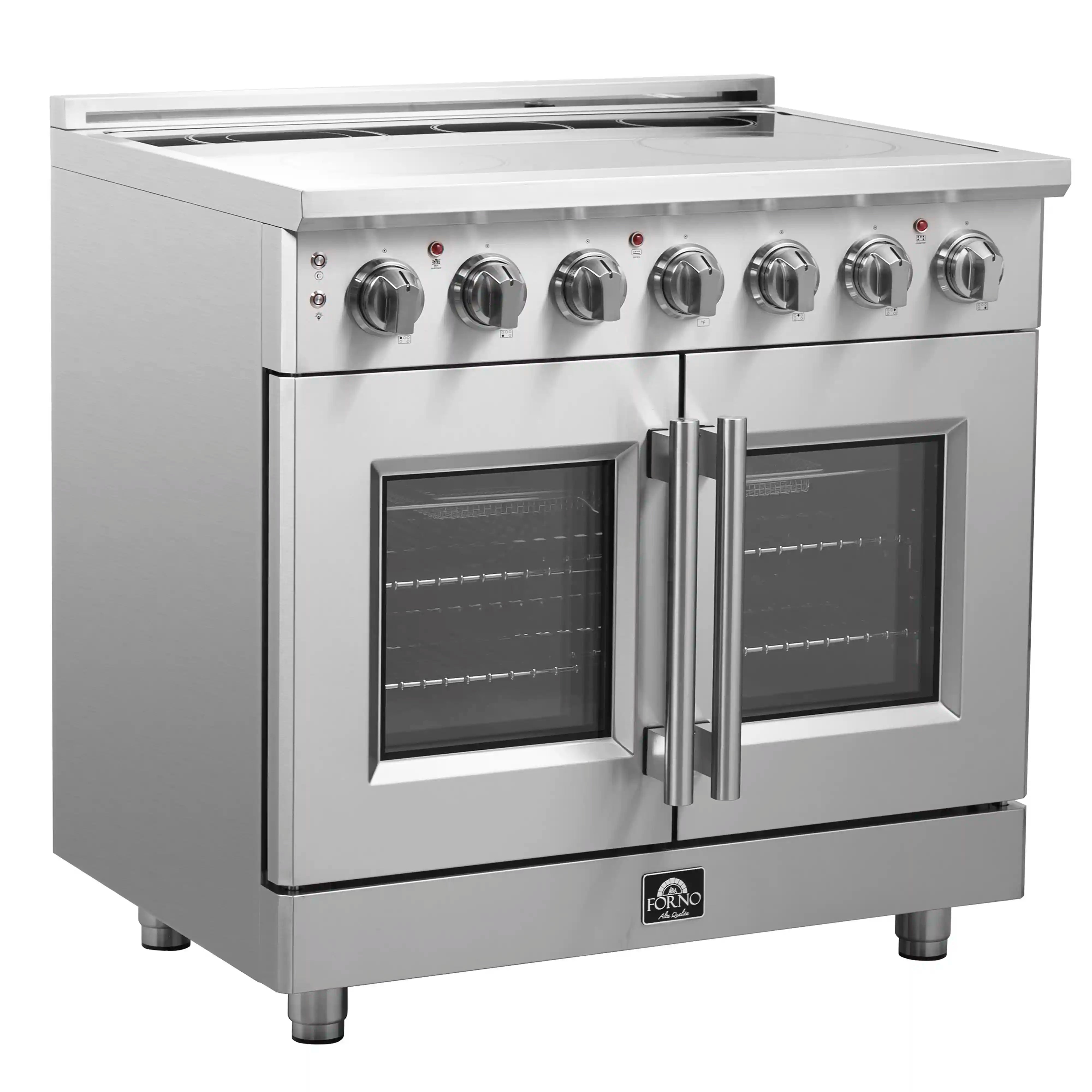 Forno Massimo 36 Inch Freestanding French Door Electric Range - Stainless Steel (FFSEL6955 36) | Professional Kitchen Appliance for Home Chefs & Modern Cooking