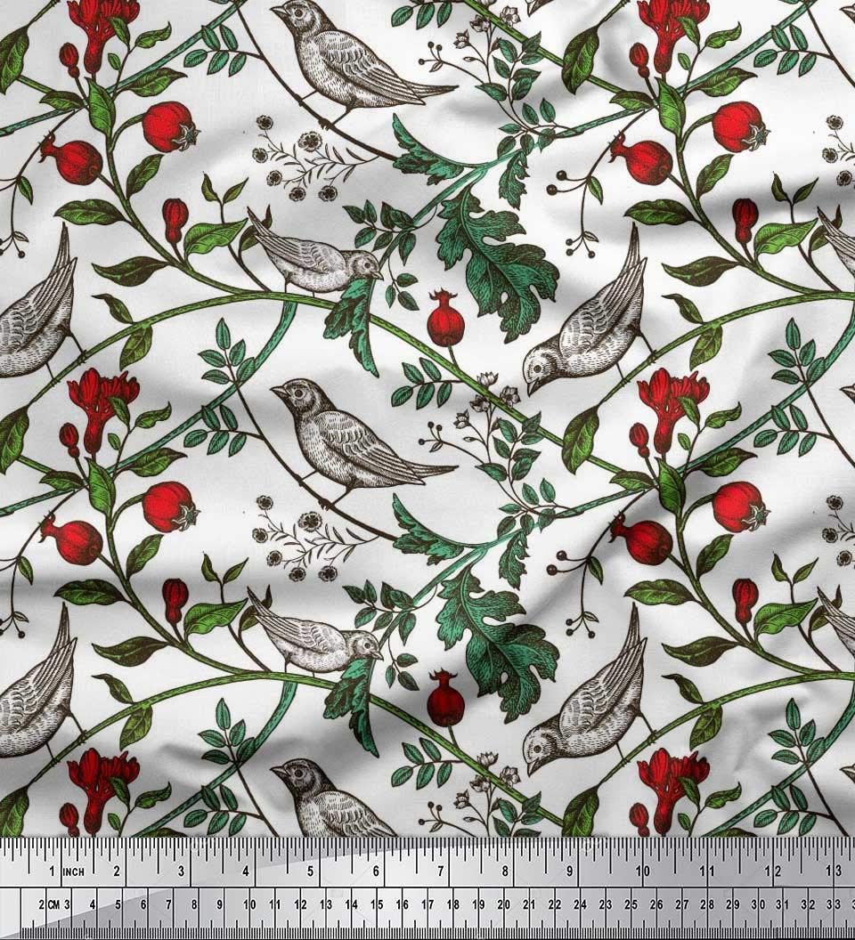 Soimoi 100% Cotton Duck Fabric - Bird & Leaf Print Fabric by The Yard, 56 Inch Wide - Perfect for Quilting, Home Decor, and DIY Craft Projects