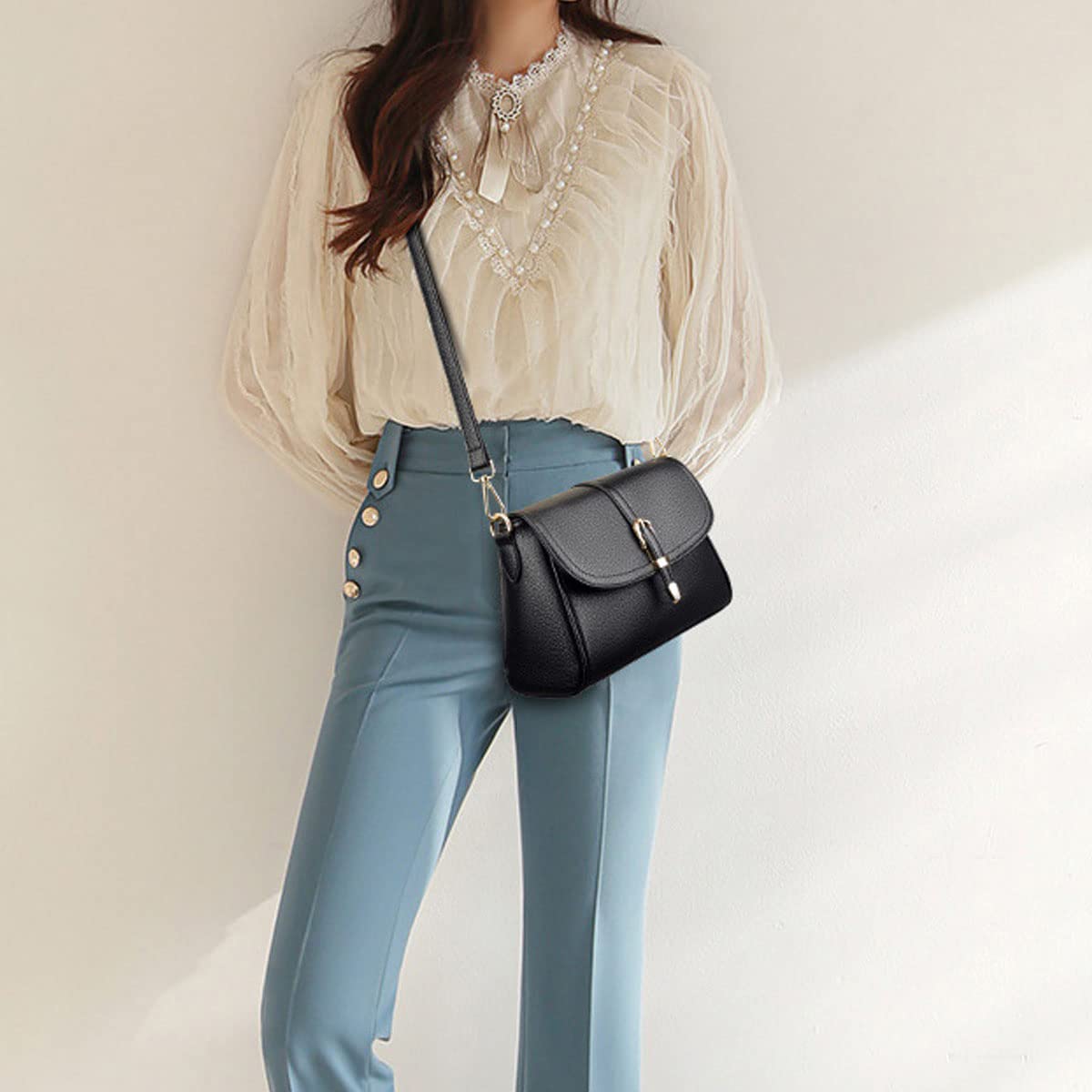 Women's PU Leather Crossbody Bag - Multi-Pocket Satchel with Detachable Straps for Work & Travel