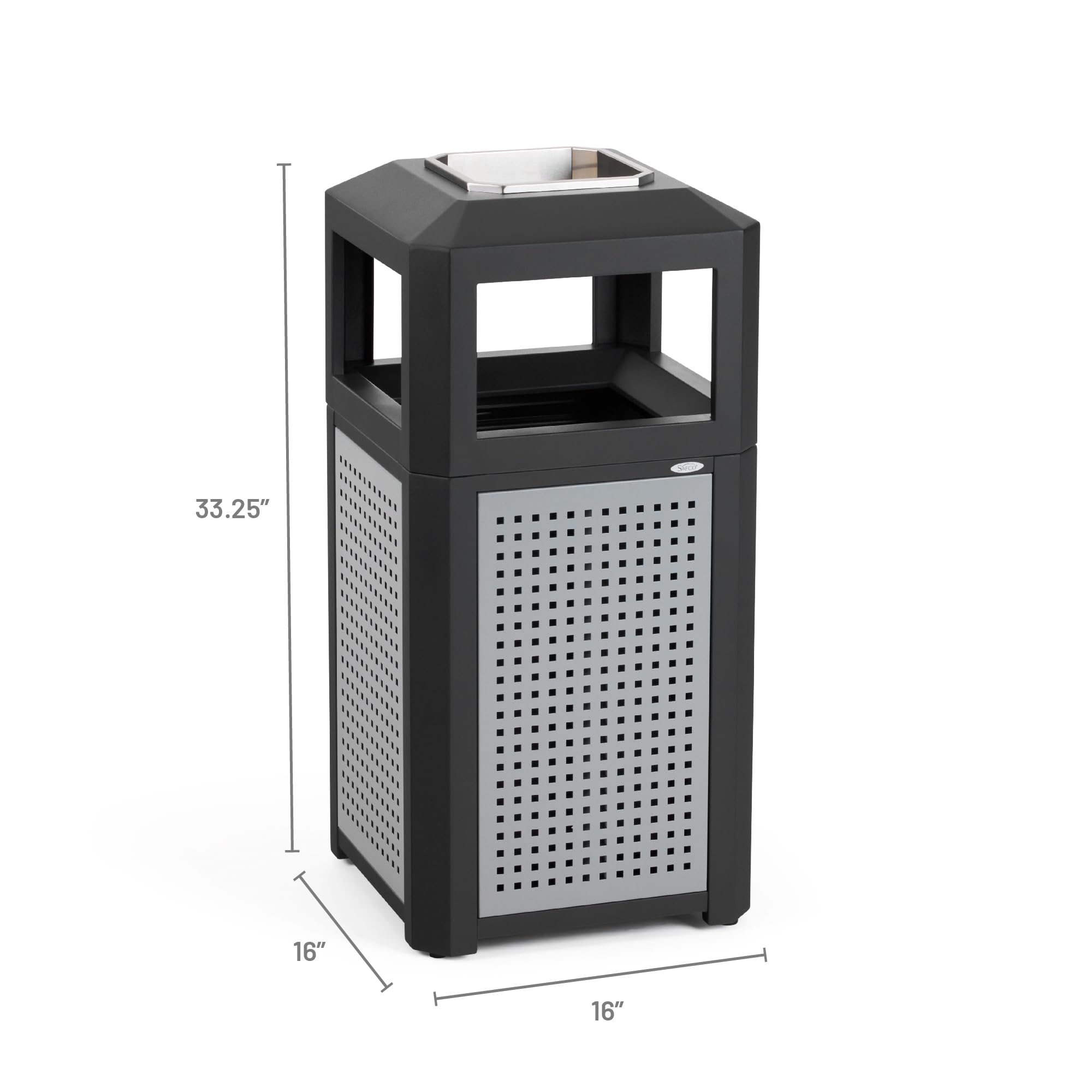 Safco Evos 15-Gallon Heavy Duty Steel Trash Can with Plastic Liner & Ashtray - Indoor/Outdoor Garbage Bin for Home, Office, Garage & Commercial Use