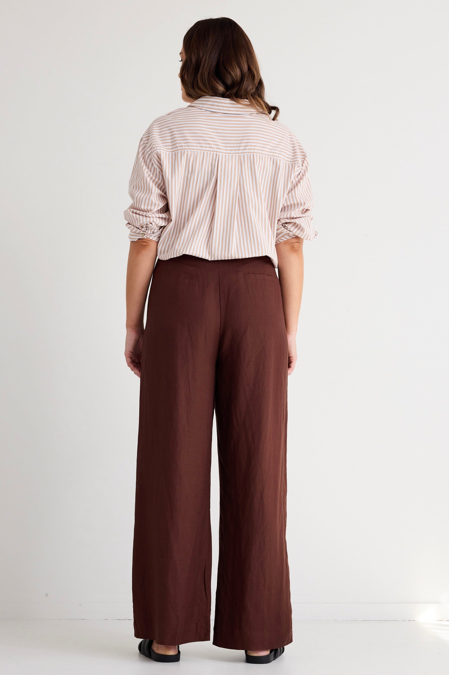 Island Chocolate Linen Pleat Front Wide Leg Pants for Women - Comfortable High Waisted Loose Fit Trousers for Summer, Office & Casual Wear