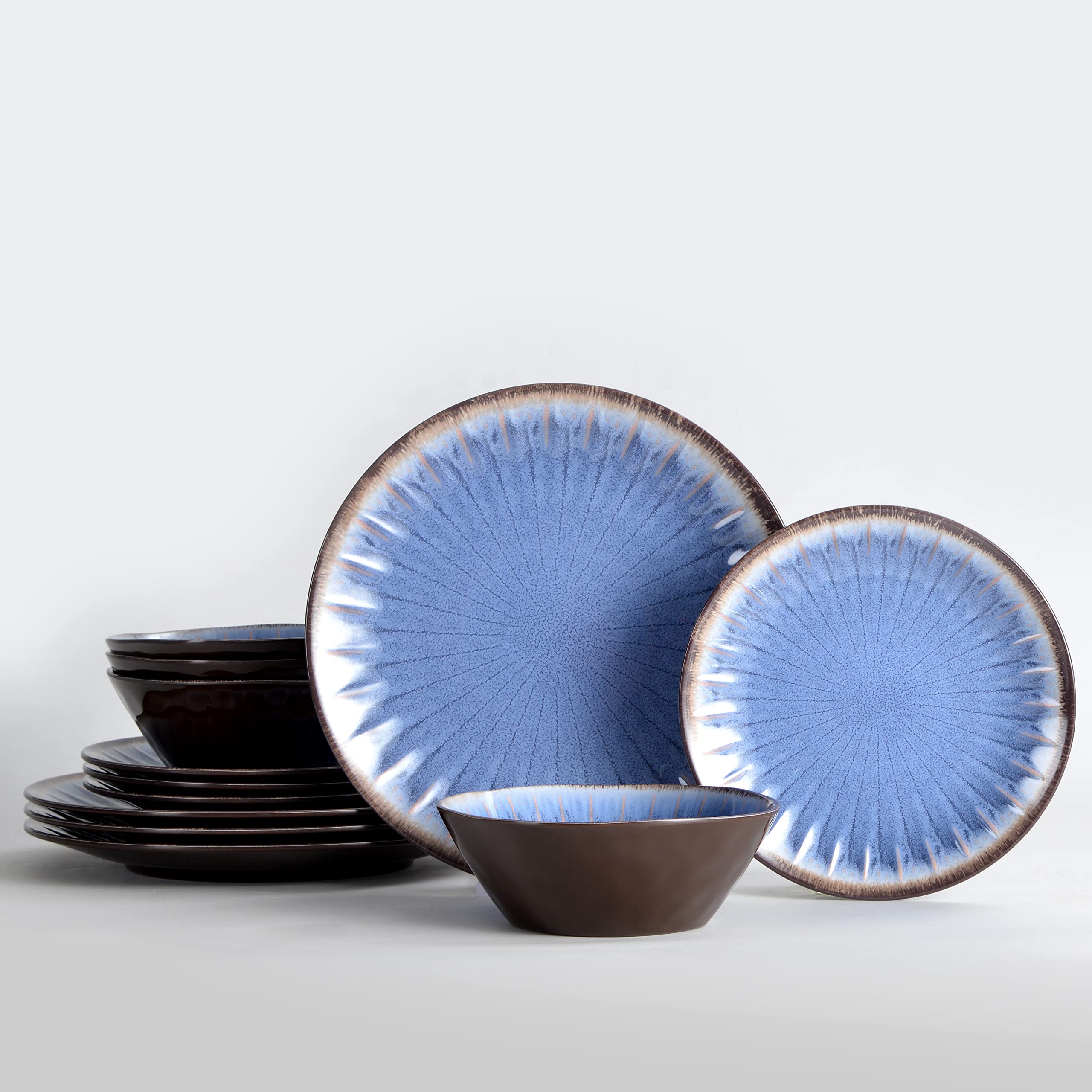 12-Piece Melamine Dinnerware Set - Unbreakable Plates & Bowls for Outdoor Dining, Camping, Picnics - BPA-Free, Dishwasher Safe (Classic Blue) - Perfect for Patio Parties, RV Trips & Backyard BBQs