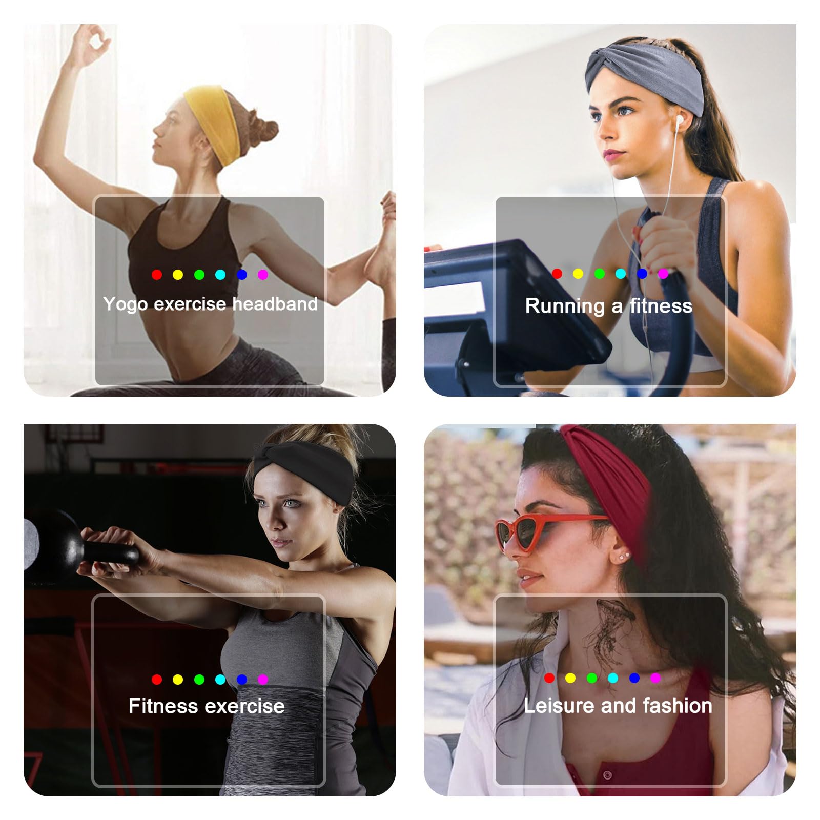 XTREND 4 Pack Bohemian Style Elastic Headbands - Non-Slip Wide Headscarves for Women, Yoga, Sports & Outdoor Activities - Fashion Hair Accessories for Black Women (Printed Design)