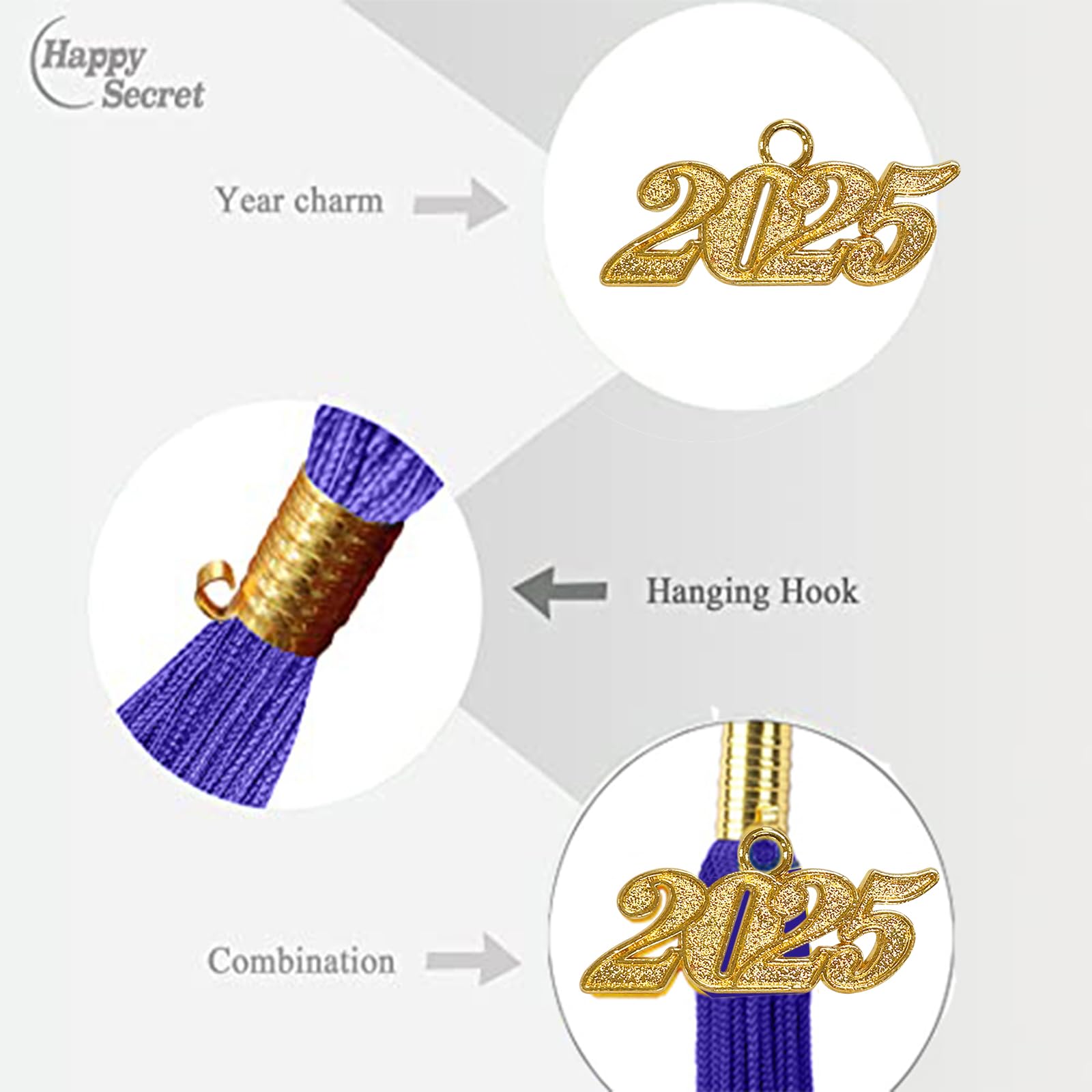 2025 Graduation Cap Tassel with Year Charm - Happy Secret Graduation Ceremony Accessories for High School & College Graduates - Perfect for Commencement, Photo Shoots & Keepsakes