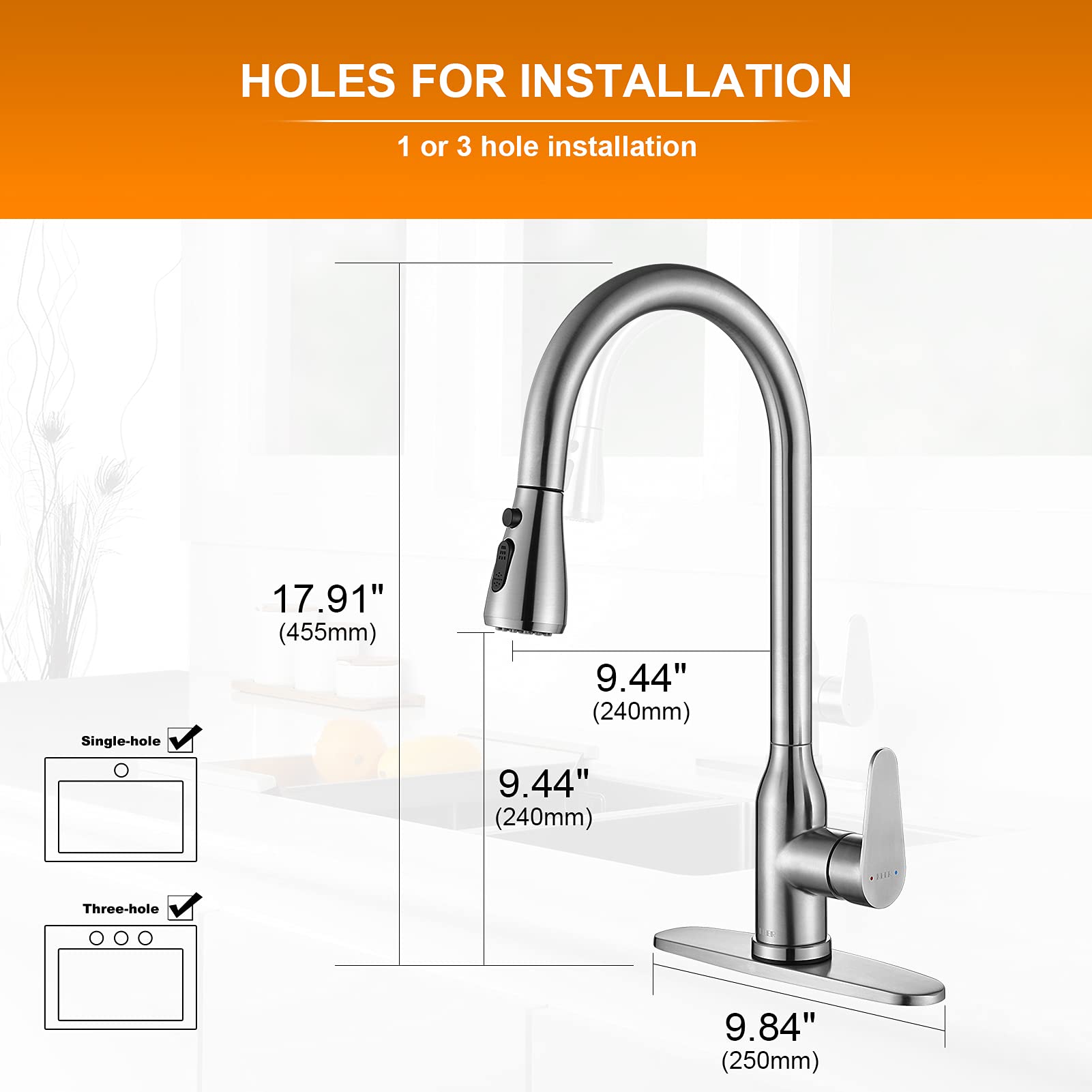 KEER Smart Touch Kitchen Faucet with Pull Down Sprayer - Brushed Nickel Stainless Steel Sink Faucet for Modern Home Kitchen | Easy One-Touch Operation, Ideal for Cooking, Washing Dishes & Food Prep