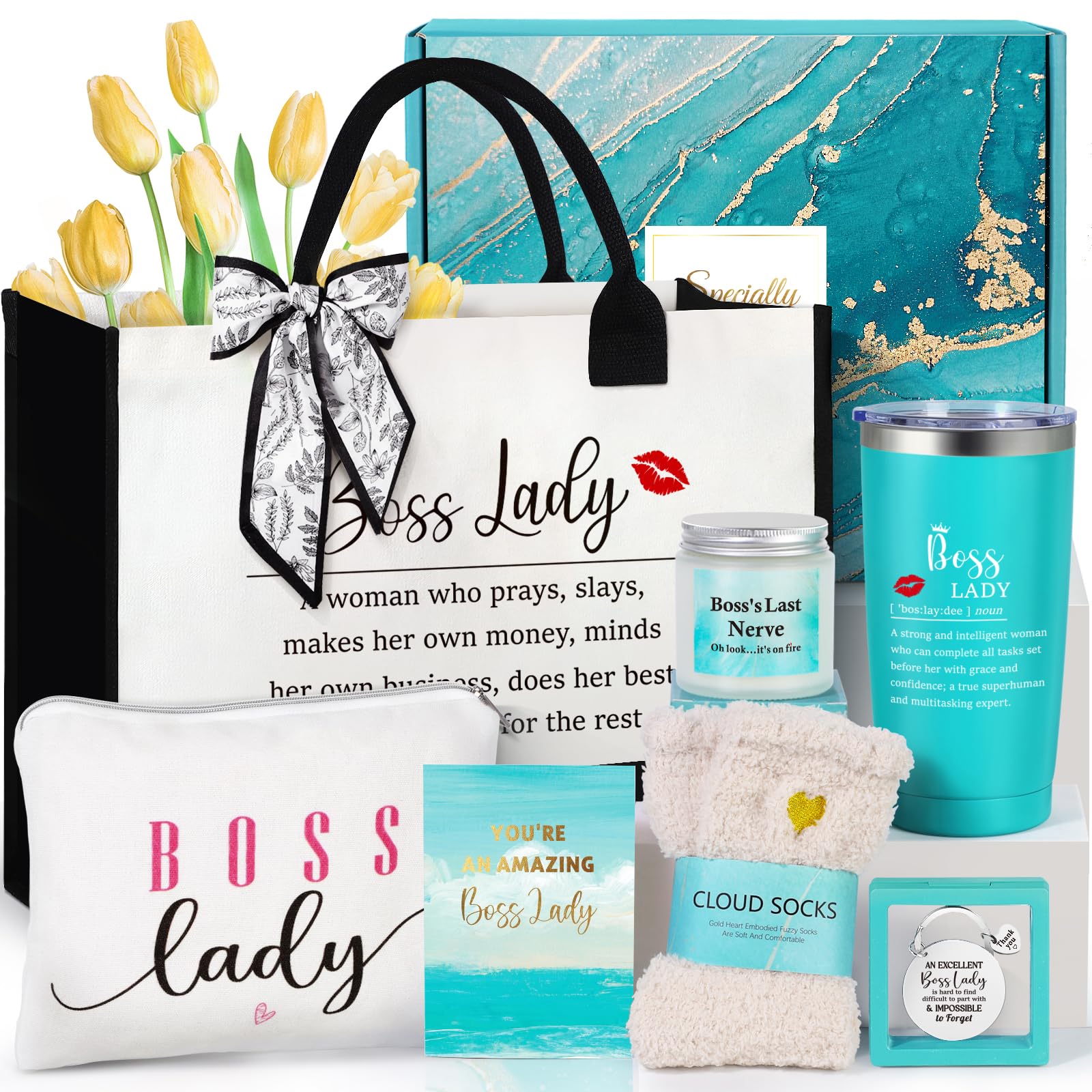Funny Boss Lady Gifts for Women - Best Office Appreciation Present with Canvas Tote Bag - Perfect for Christmas, Birthday & Boss Day - Ideal for Workplace Recognition & Employee Appreciation