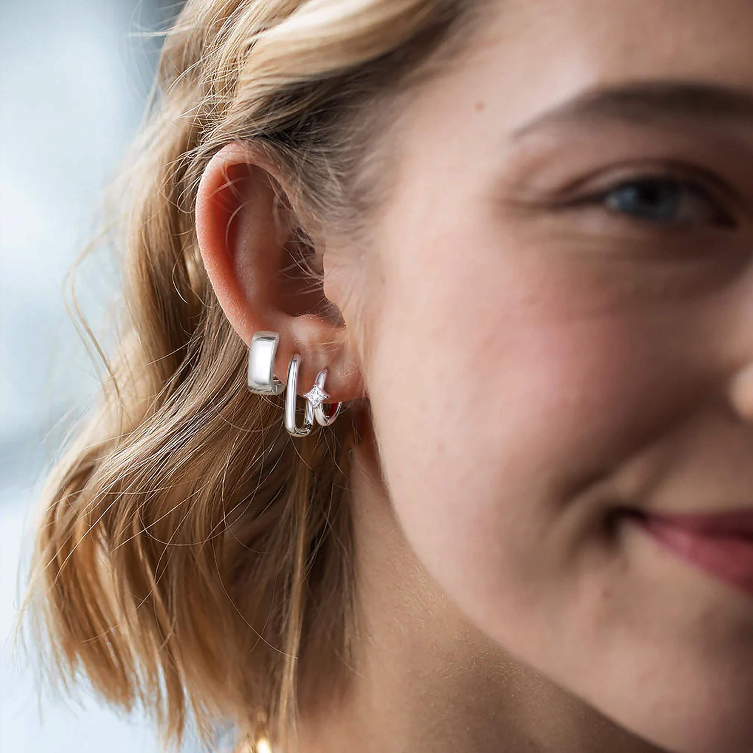 Ritach Sterling Silver Earrings for Women - Chunky Square Hoop Earrings Set | Hypoallergenic Geometric Minimalist Rectangle Hoops Jewelry | Perfect Gift for Her, Birthday, Anniversary | Great for Parties, Work & Everyday Wear