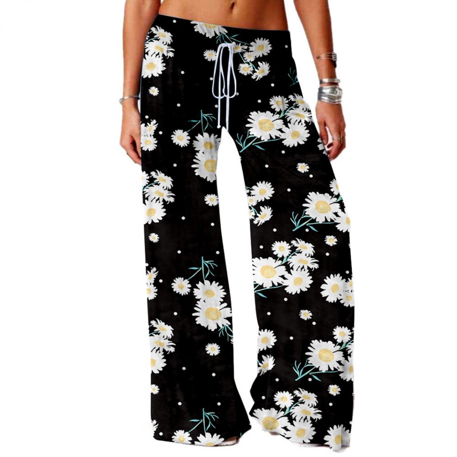 Women's Floral Print Yoga Pants - High Waisted Wide Leg Lounge Pants with Drawstring for Workout, Jogging & Home Comfort | Soft Stretchy Sweatpants for Women | Perfect for Yoga, Running, Travel & Relaxation