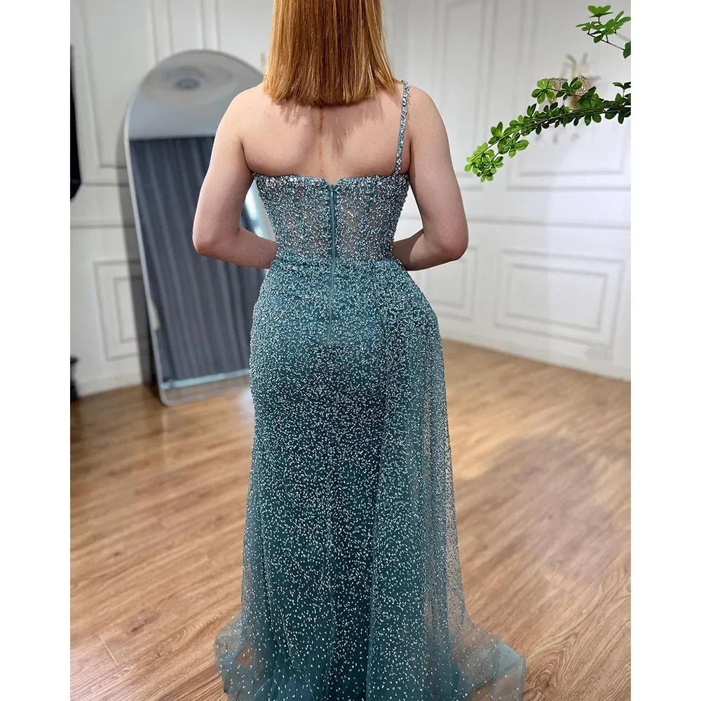 Sparkly Crystal Turquoise One Shoulder Evening Dress LA72144 - Elegant Formal Gown for Prom, Wedding & Special Occasions