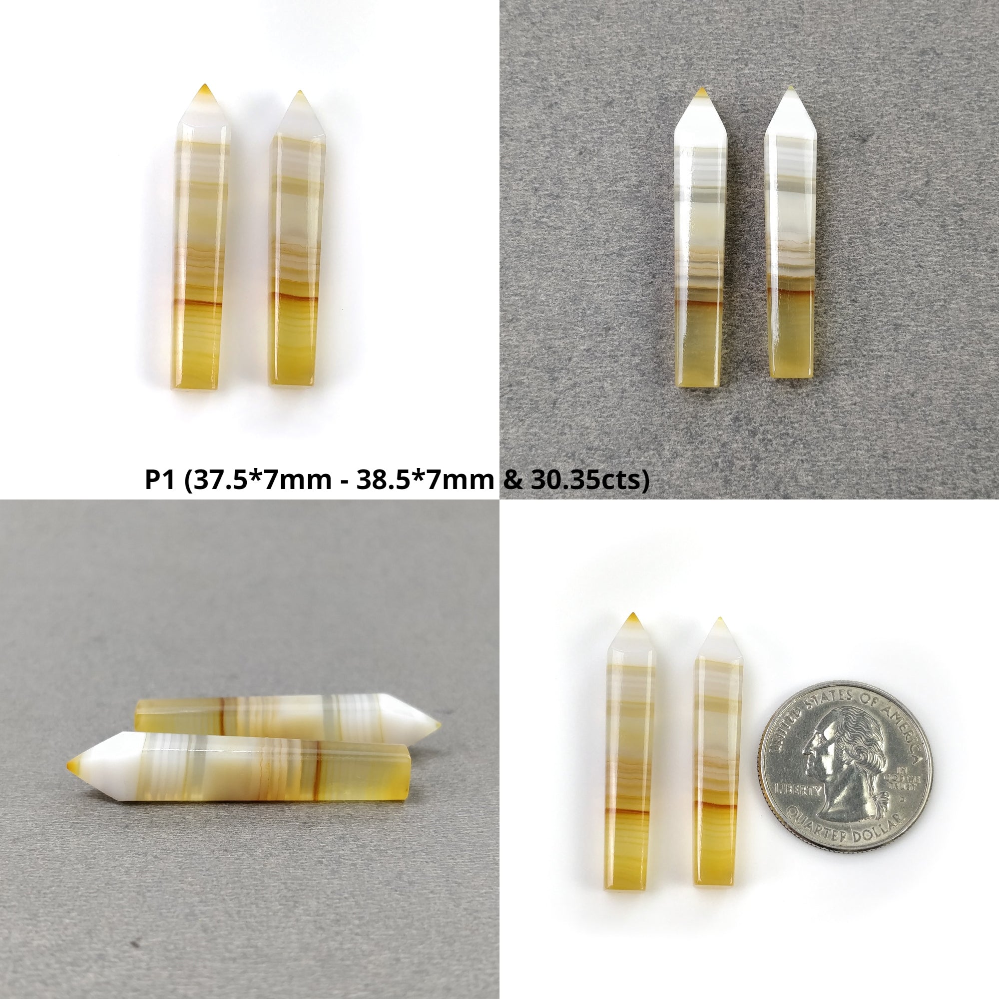 Natural Botswana Agate Gemstone Cabochon - Untreated, Unheated Bi-Color Agate Pencil Cabochon (2pcs) for Jewelry Making, Wire Wrapping & Healing Crystals