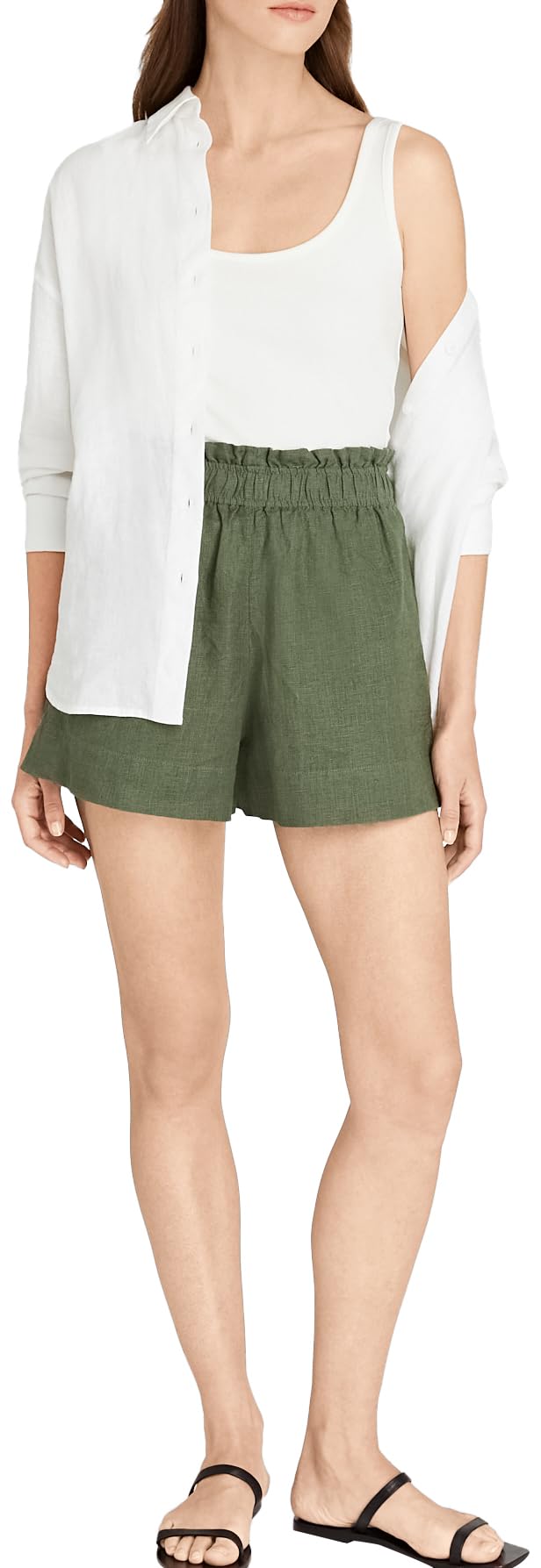 Club Monaco Women's Linen Blend Pull-On Shorts - Comfortable Casual Summer Shorts for Beach, Travel & Everyday Wear