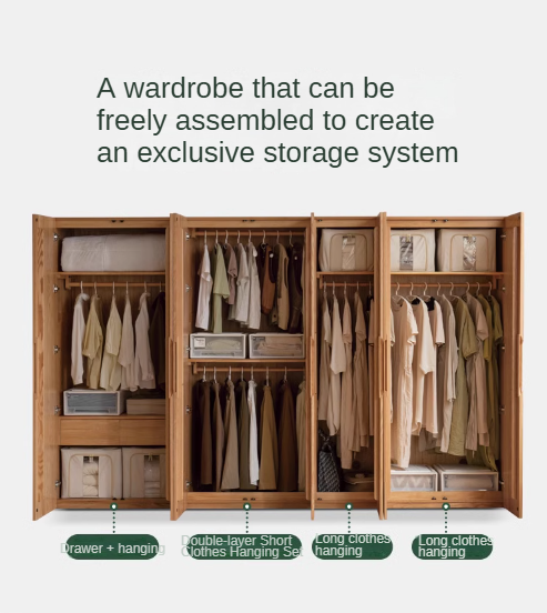 Solid Oak Wood Wardrobe - Premium Quality, Spacious Storage for Bedroom, Closet & Home Organization