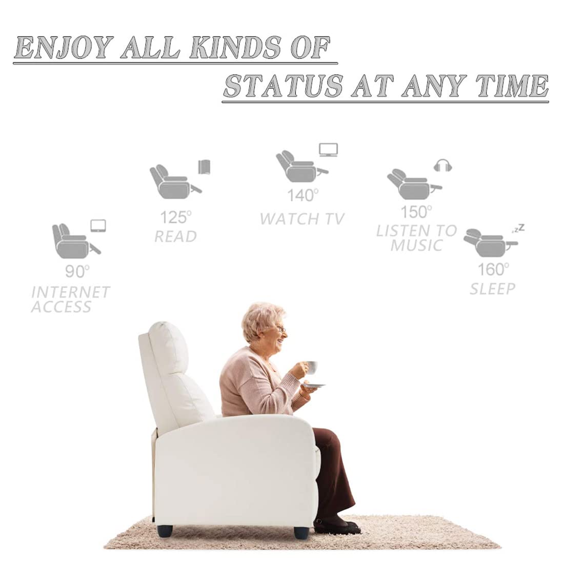 Premium PU Leather Massage Recliner Chair - Lazy Boy Style Living Room Sofa with Adjustable Backrest | Comfortable Reading & Home Theater Seating | Modern Lounge Chair for Relaxation (Beige) | Perfect for Family Rooms, Home Offices and Entertainment Spaces