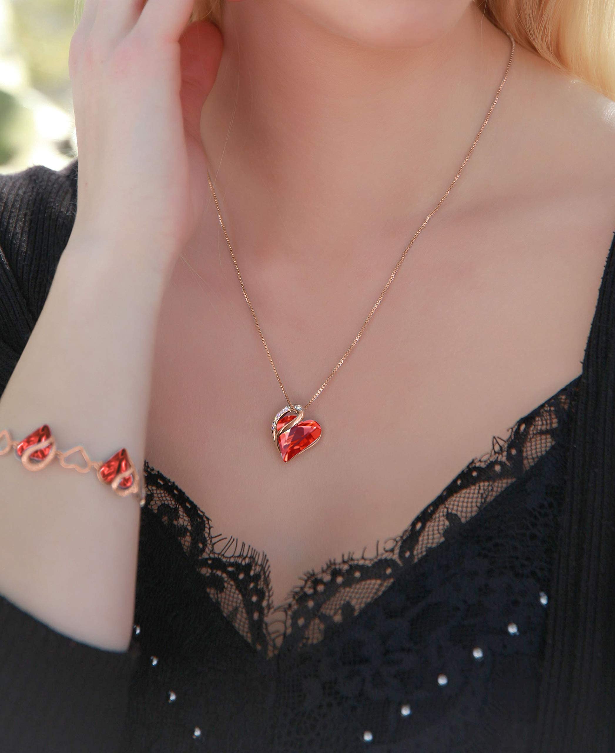 Infinity Love Crystal Heart Jewelry Set with Carnelian Red Healing Stone - Necklace, Earrings & Bracelet in 18K Rose Gold Plated - Courage Gifts for Women - Perfect for Meditation, Energy Healing & Spiritual Gifts
