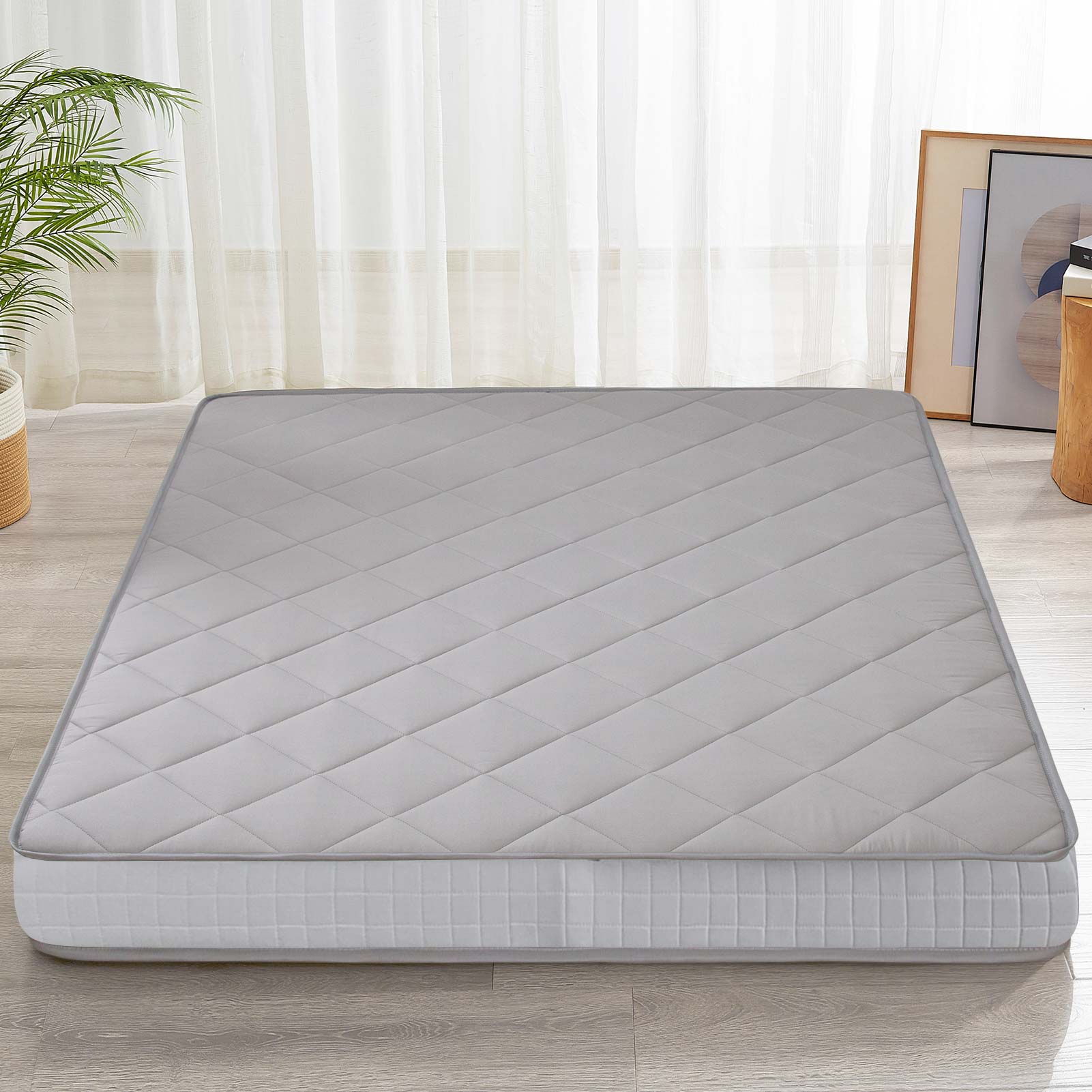 MAXYOYO 6-Inch Extra Thick Floor Futon Mattress - Diamond Quilting Design, Grey Memory Foam Mattress for Guest Bed, Dorm Room, or Living Room Floor Sleeping